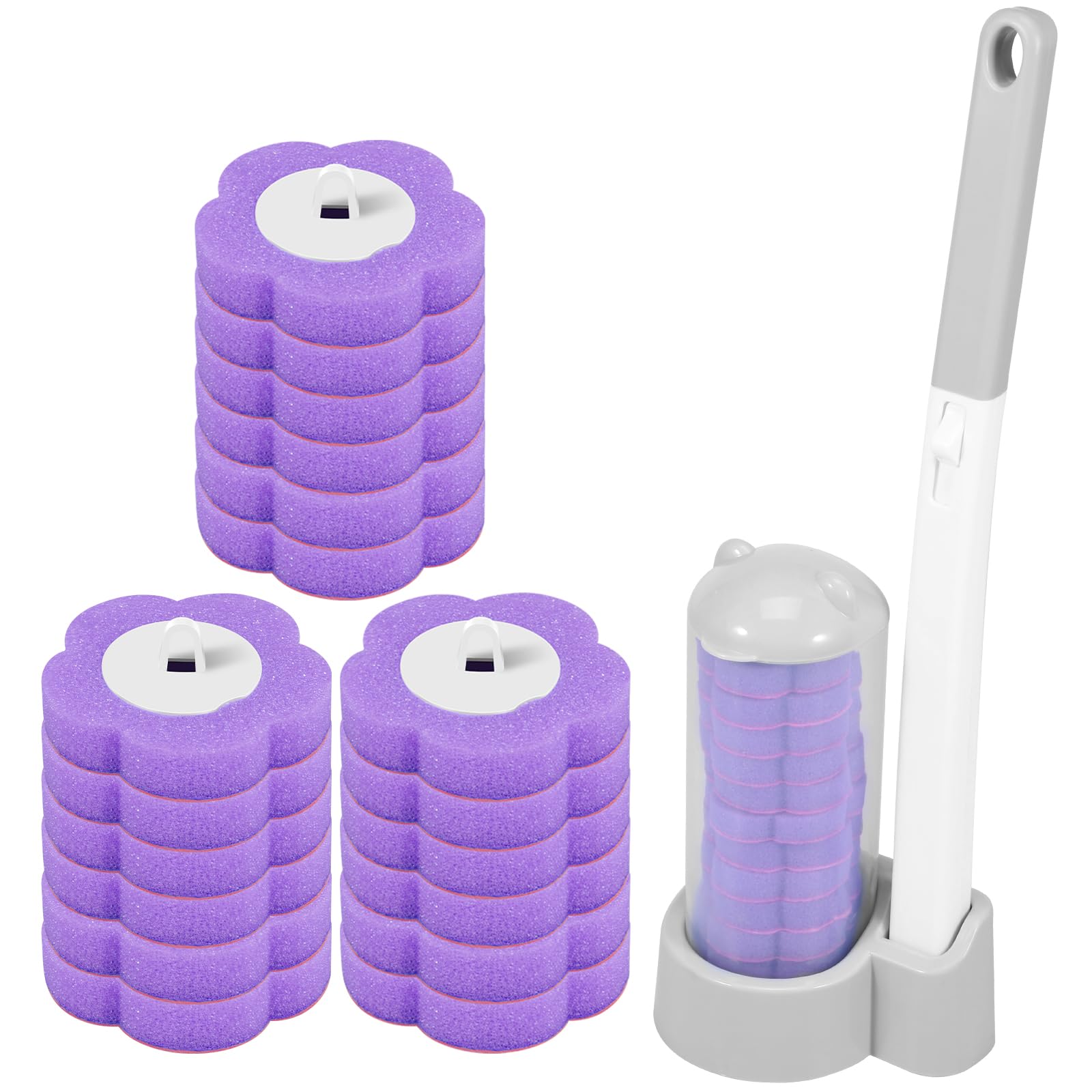 Rhaiqbvc Grey+18 Lavender Scent Heads Disposable Toilet Brush With 18 Refills, Disposable Toilet Bowl Brush With Handle &Storage Caddy, Multifunctional Toilet Bowl Cleaner Kit Household Toilet Bowl Brush For Bathroom