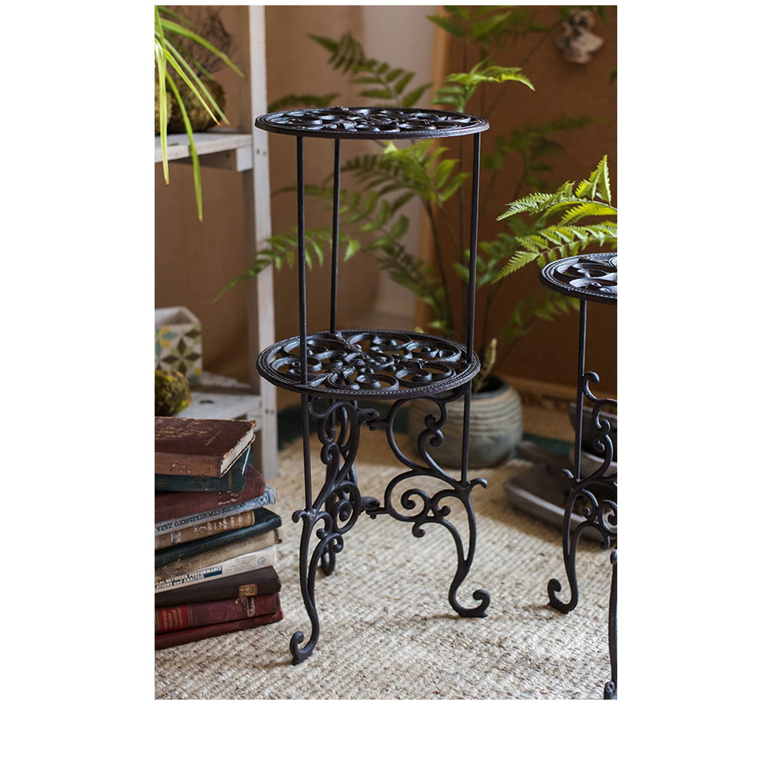 MINGZHE Vaso da Fiori Alto Supporto Rialzato Supporti per Fioriera in Ferro Battuto Supporto per Piante in Vaso in Metallo a Doppio Strato Supporto per Fioriera in Ferro Battuto Portavasi Decorativo P