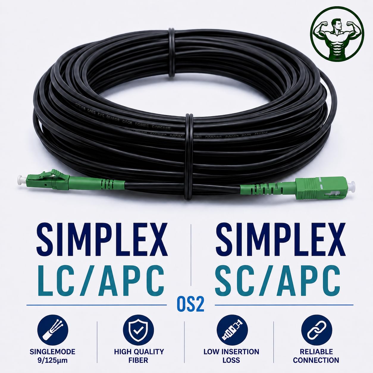 Elfcam® - Kabel światłowodowy SC/APC do LC/APC OS2 Simplex Jednomodowy LSZH, Czarny (40M)