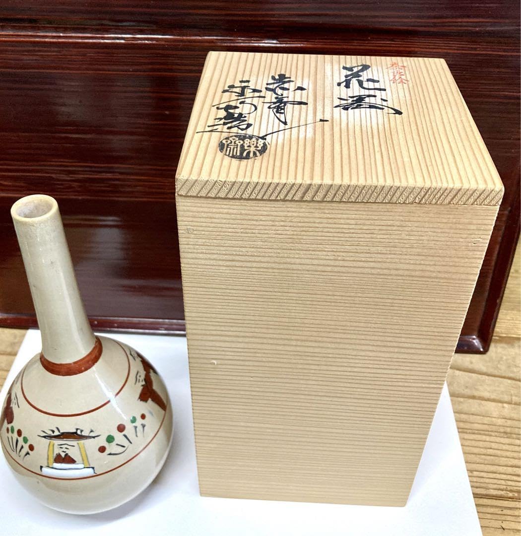 Amazon.co.jp: 赤膚焼 奈良絵 花瓶 尾西楽斎 : ホビー