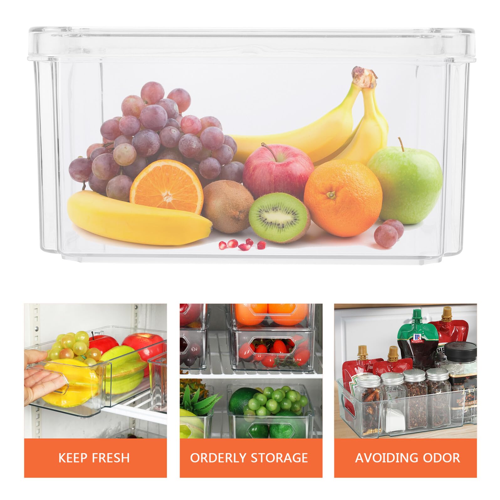 NUOBESTY Caja de Almacenamiento de Verduras 3 Piezas Pet para Refrigerador | Gran Capacidad, Tapa Abatible, Orden en Despensa y Encimera, para Queso Rallado y Verduras