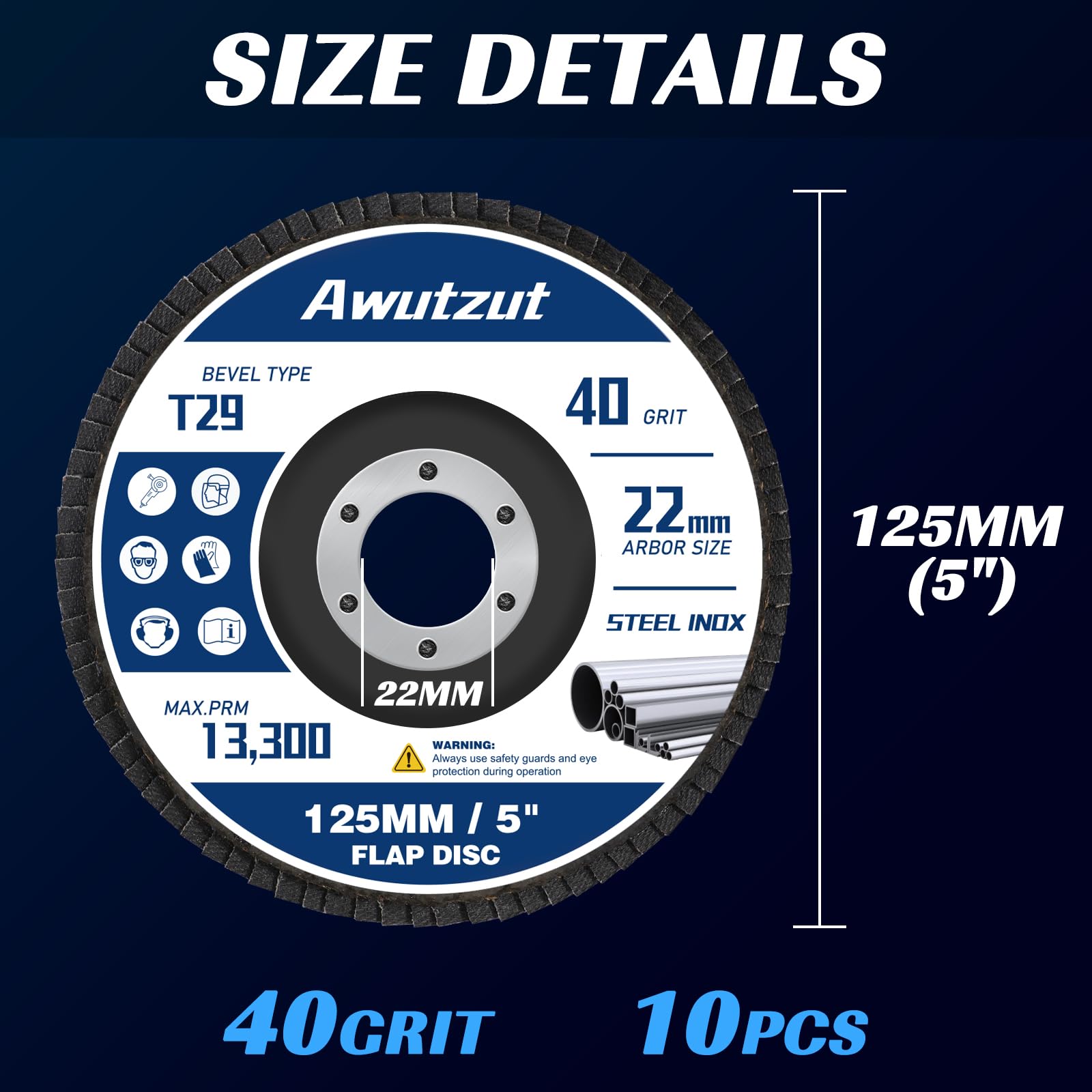 Pack Of 10 Flap Discs 125 Mm, 80 Grit For Angle Grinder, Flap - View #6