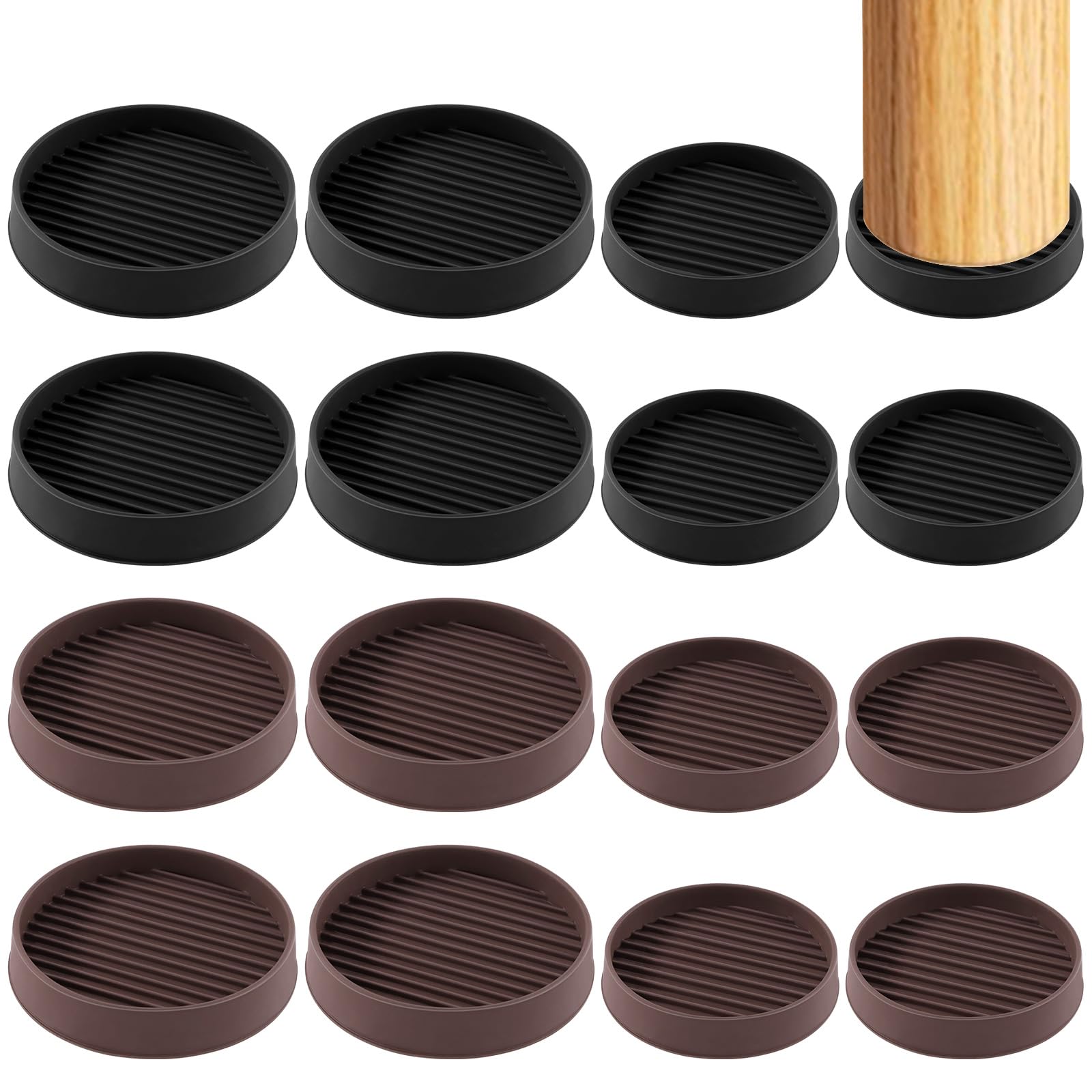 Swpeet 4Pcs 2" x 2" Round Black Rubber Anti Skid Caster Cups Non Slip Furniture Pads Kit, Anti-Slip Gripper