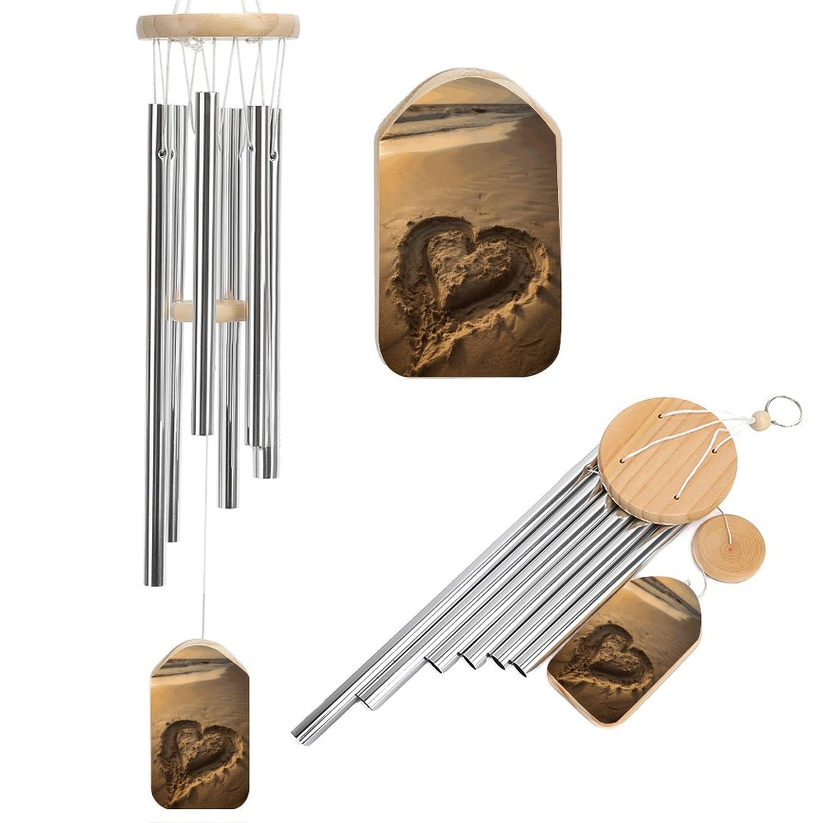 Btcowzrv Style Hearts Drawn On The Beach Wind Chimes For Outside, Hanging Windchimes With 6 Aluminum Tubes, Memorial Wind Chime For Patio Backyard Garden And Outdoor Decor