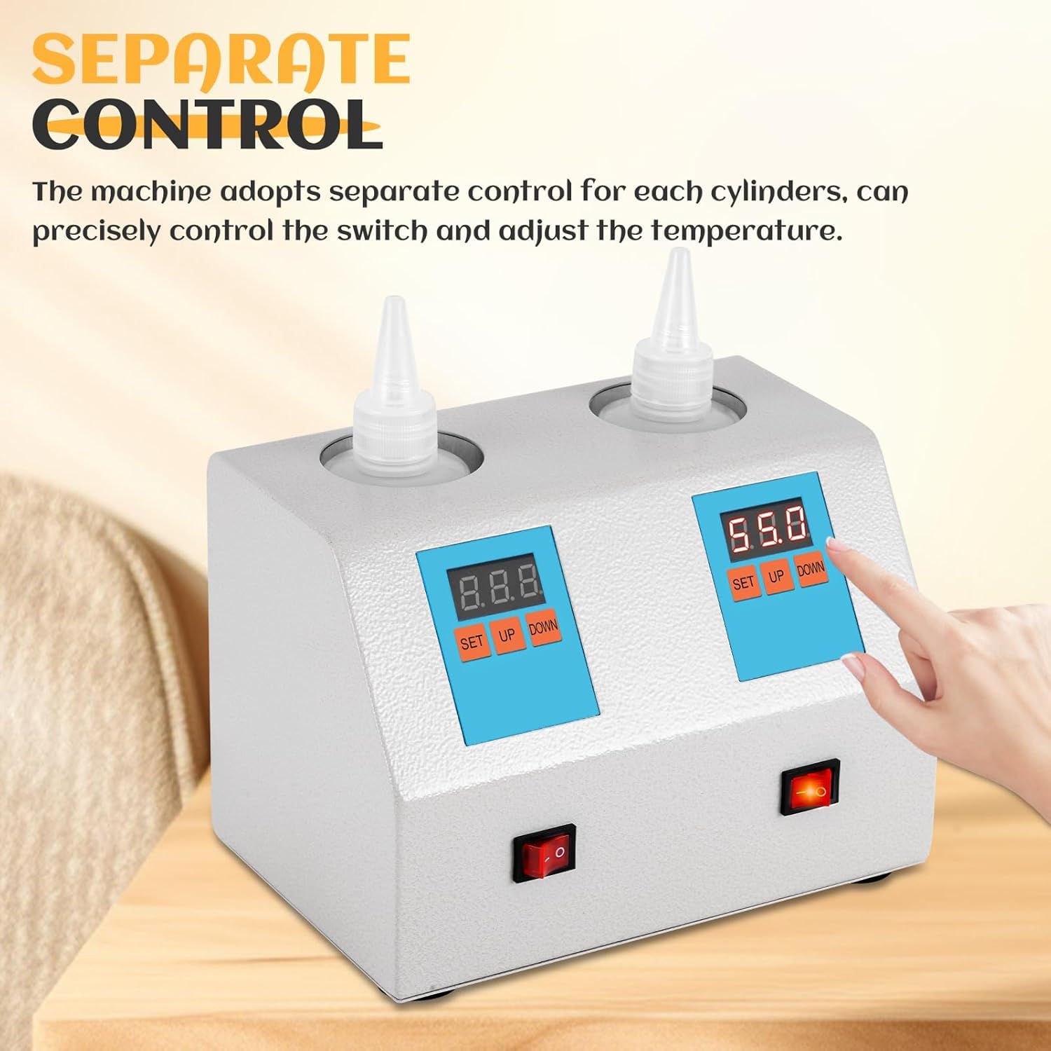 Calentador De Gel por Ultrasonido, Calentador De Gel De 2 Agujeros, 20-55 ℃ Agente De Acoplamiento Calentador De Temperatura Constante, Pantalla Digital LED, Control Independiente