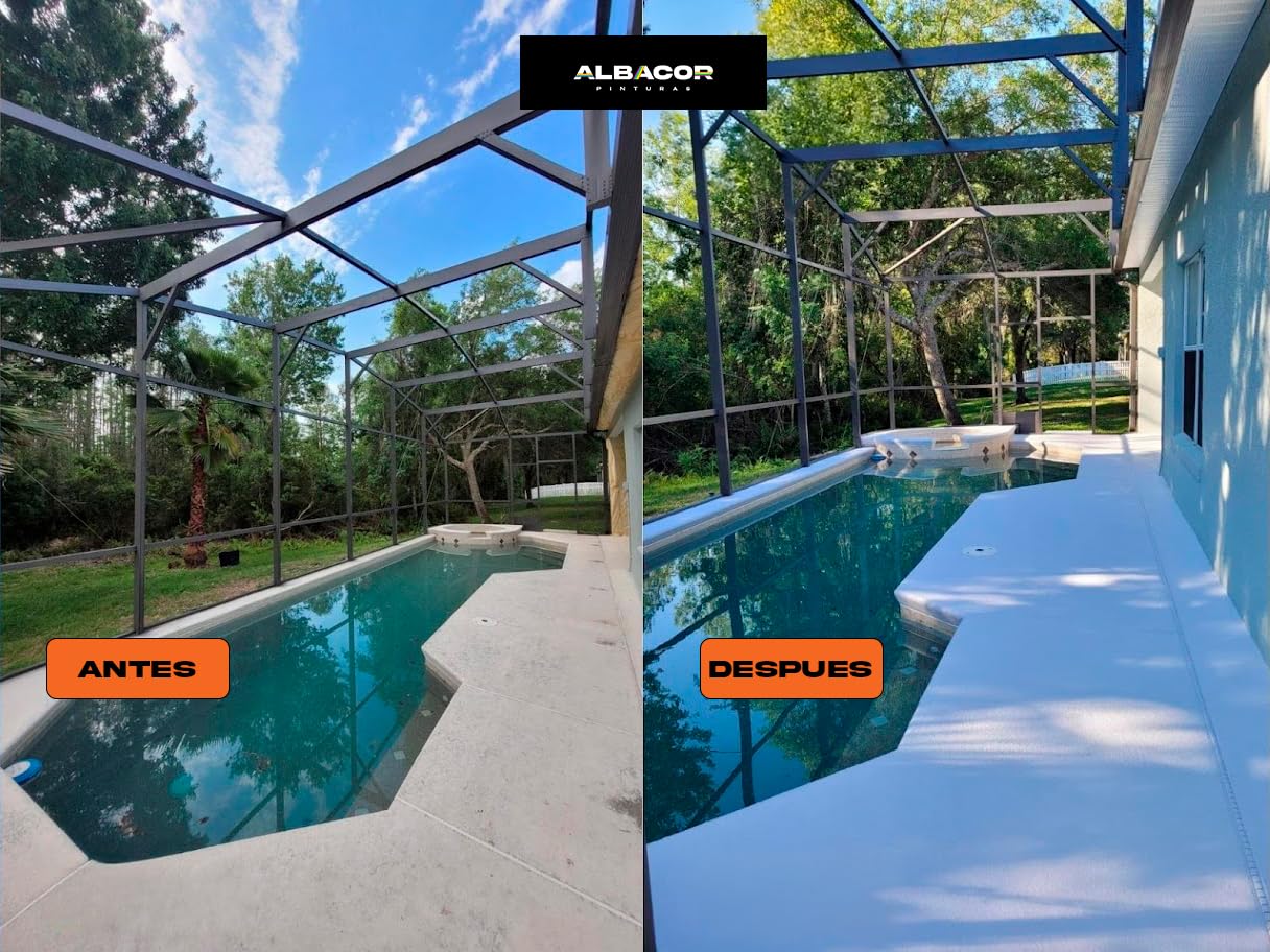 ALBACOR Pintura para Bordes de Piscinas y Piedra de Coronación - Antideslizante Especial para Renovar - Alta Resistencia (Blanco Arena, 5 Kilos)