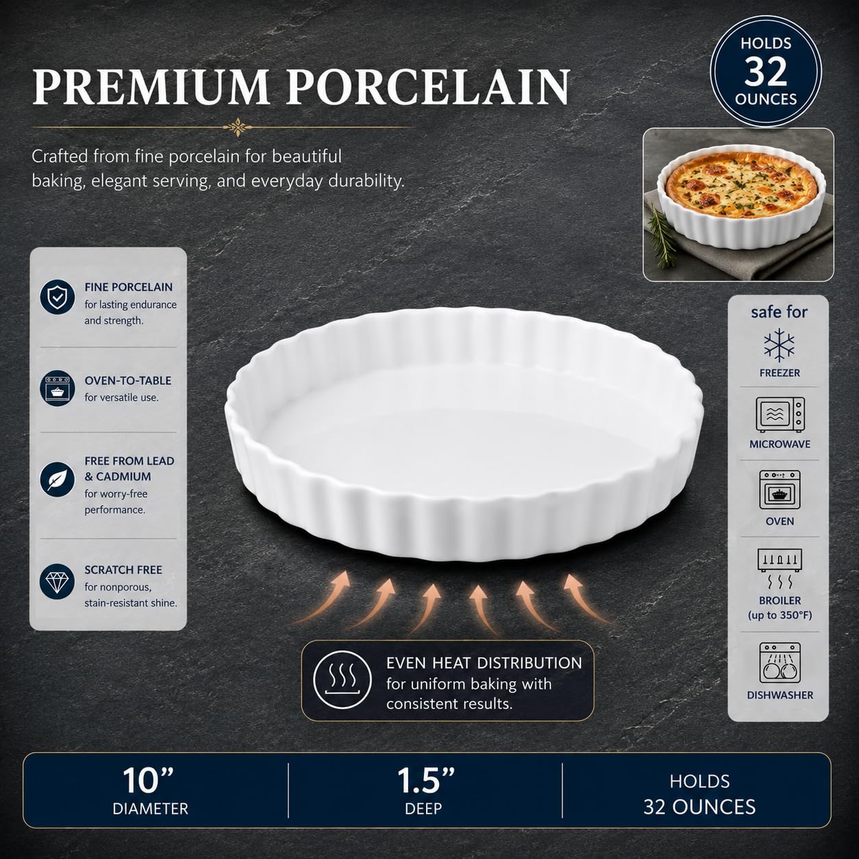 HIC Plat à quiche rond Blanc 10" x 1.5" blanc