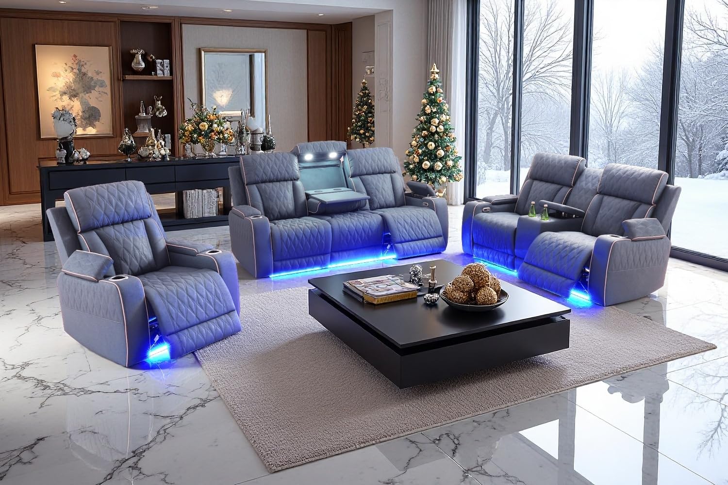 COSYMOOR Power Recliner Sofa Set with LED, 3 Pieces