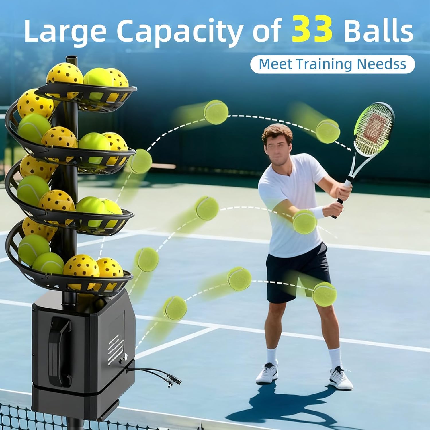 Automatic Tennis Ball Machine with Remote Control - Adjustable Height & Angle, Perfect for Beginners to Improve Skills Quickly (Includes Tripod) - Luxury Model,Luxurymodel