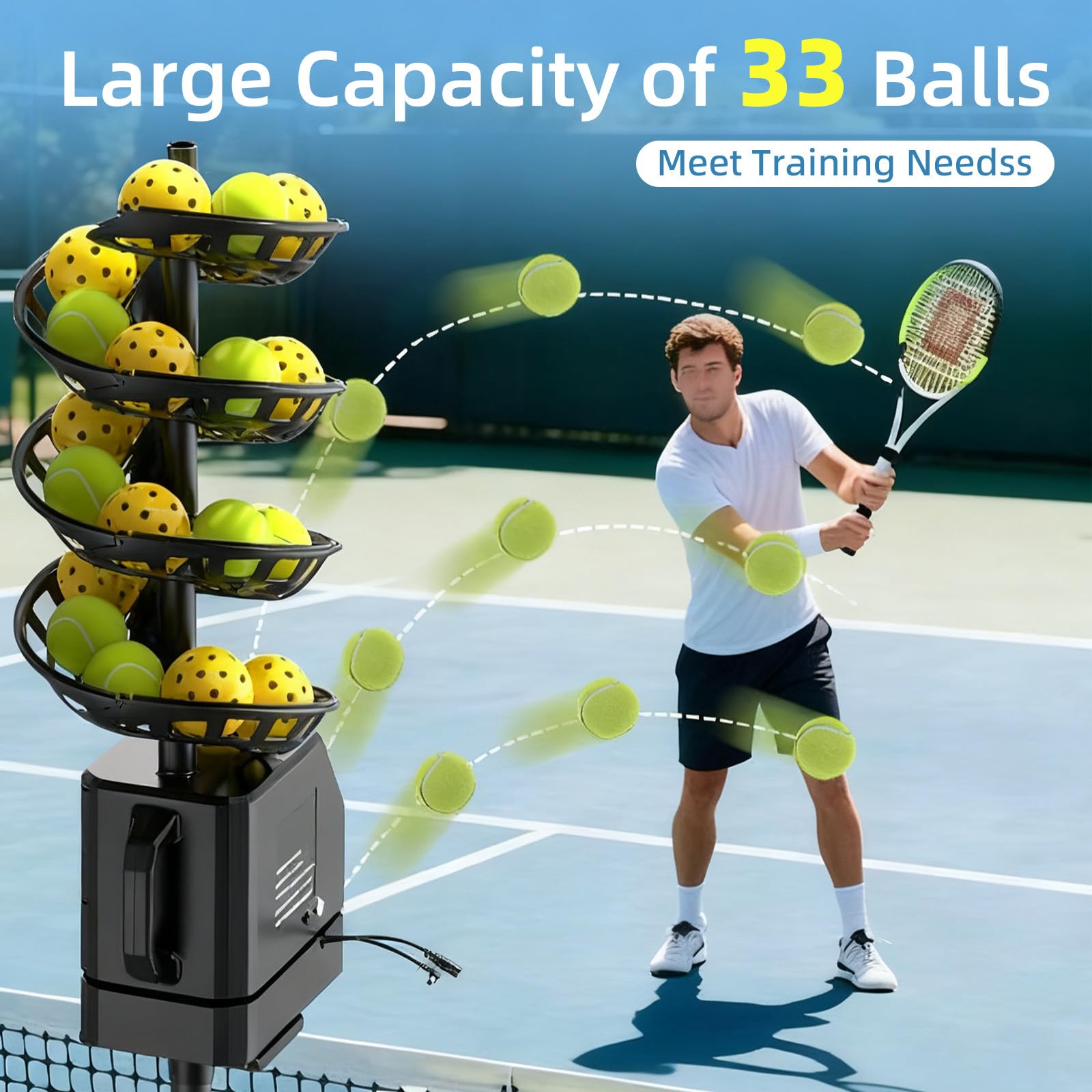 Macchina Lanciapalle Tennis - Controllo Telecomando,Batteria 5-6 h, Angolo Regolabile,Altezza Regolabile,Frequenza Regolabile,Allenatore Tennis Automatico Adatto Principianti Upgradedversion