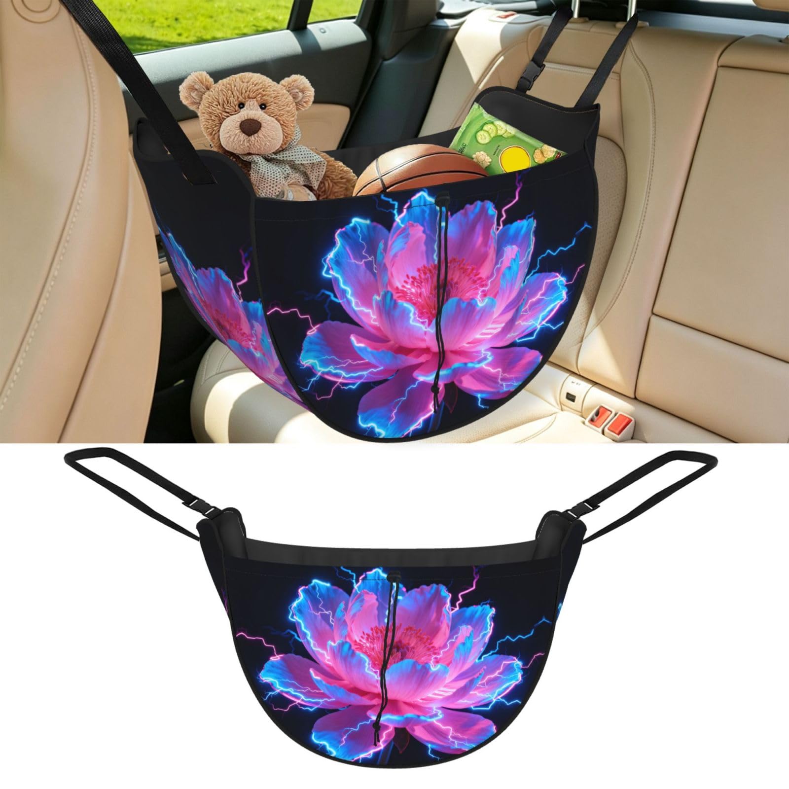 Cntdbu Black Flowers At Night Car Seat Organizer-Backseat Storage Bag For Travel