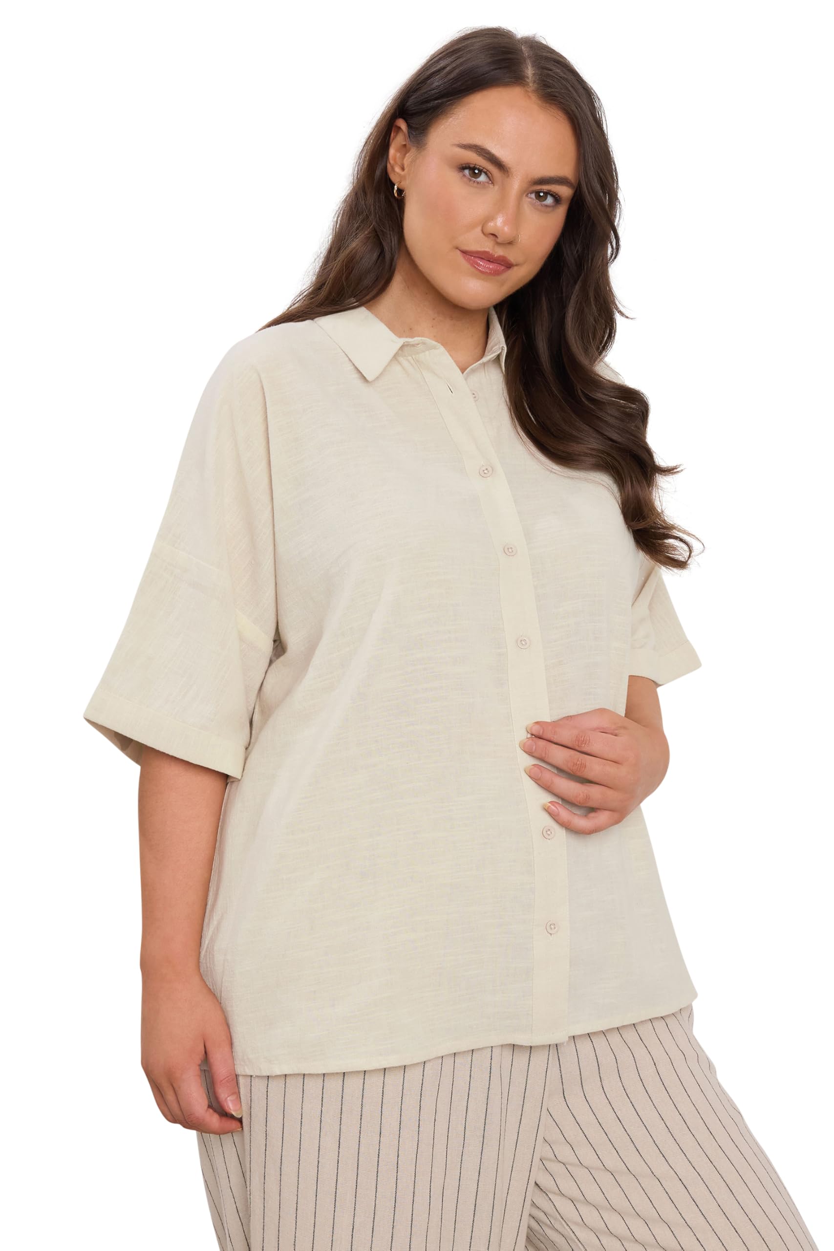 EVANS Curve Brown Short Sleeve Cotton Shirt - Women's - Plus Size Curve