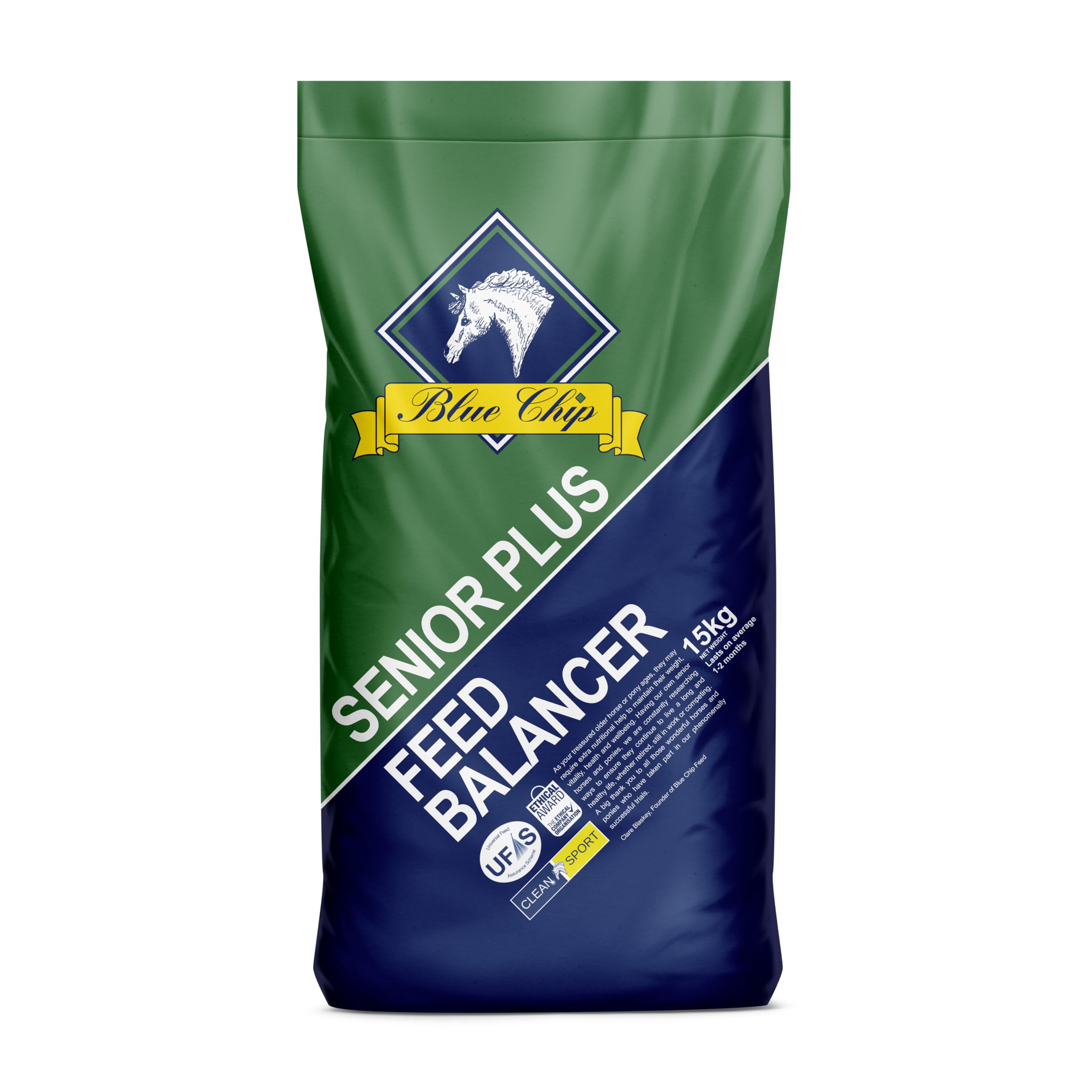 Blue Chip Senior Plus Feed Balancer 15kg - For over 14's seeking support for topline and workload. With probiotics, low starch/sugar and molasses FREE!
