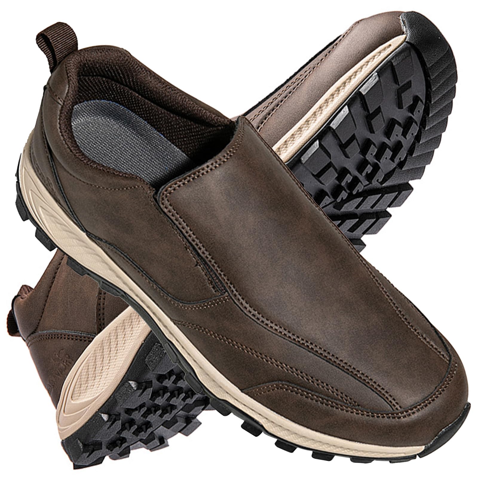AEHO Mocasines Impermeable Cuero PU Zapatillas Casual para Hombre Sin Cordones Calzado de Walking Deportivo Bajas de Ligerasy Transpirables Zapatos de Tenis,Marrón,43/265mm