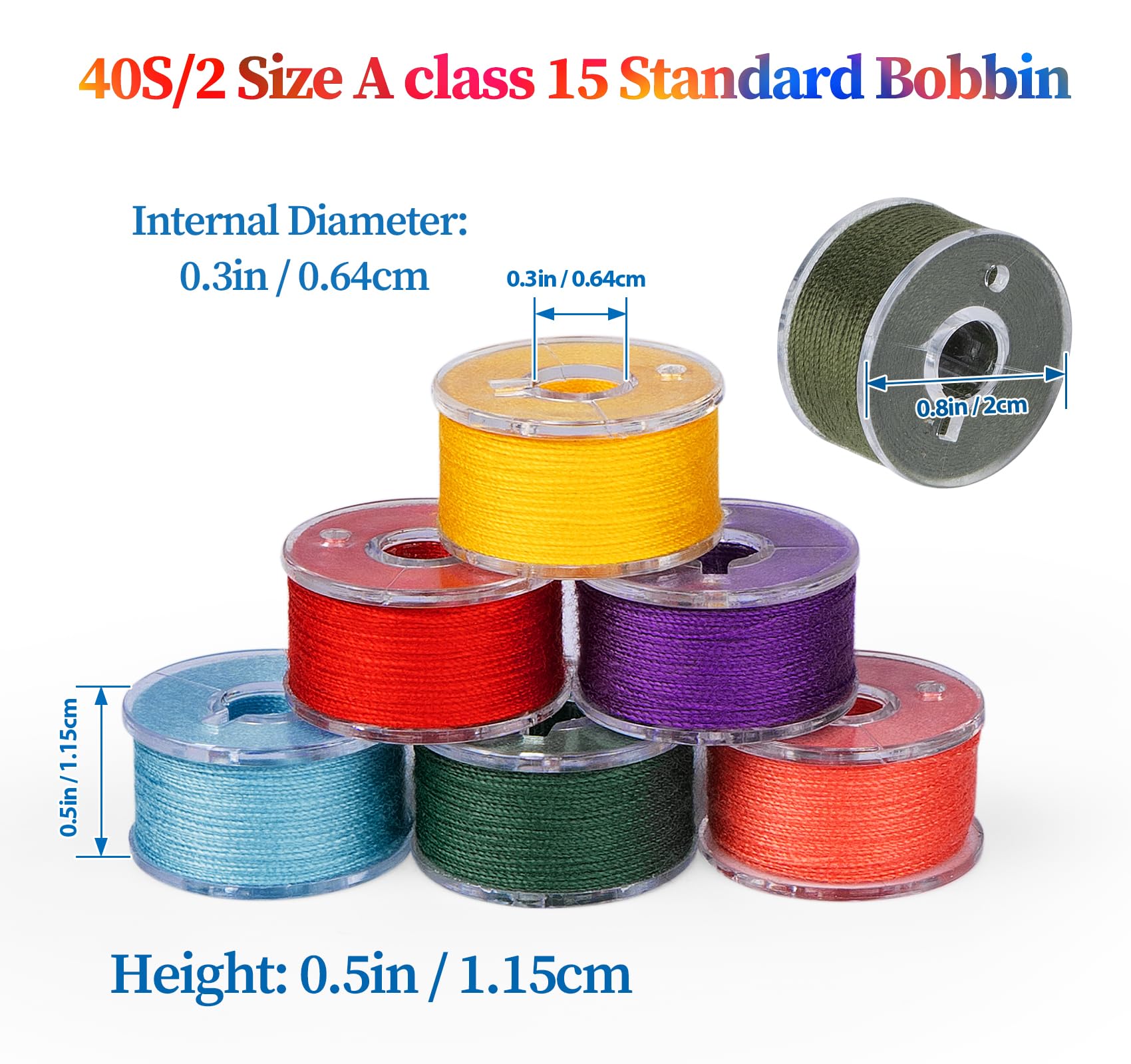 Hilo de bobina de 36 colores con caja de bobina, tamaño A clase 15 60 WT, hilo de bobina preenrollado para máquina de coser, hilo de poliéster compatible con máquina de bordar