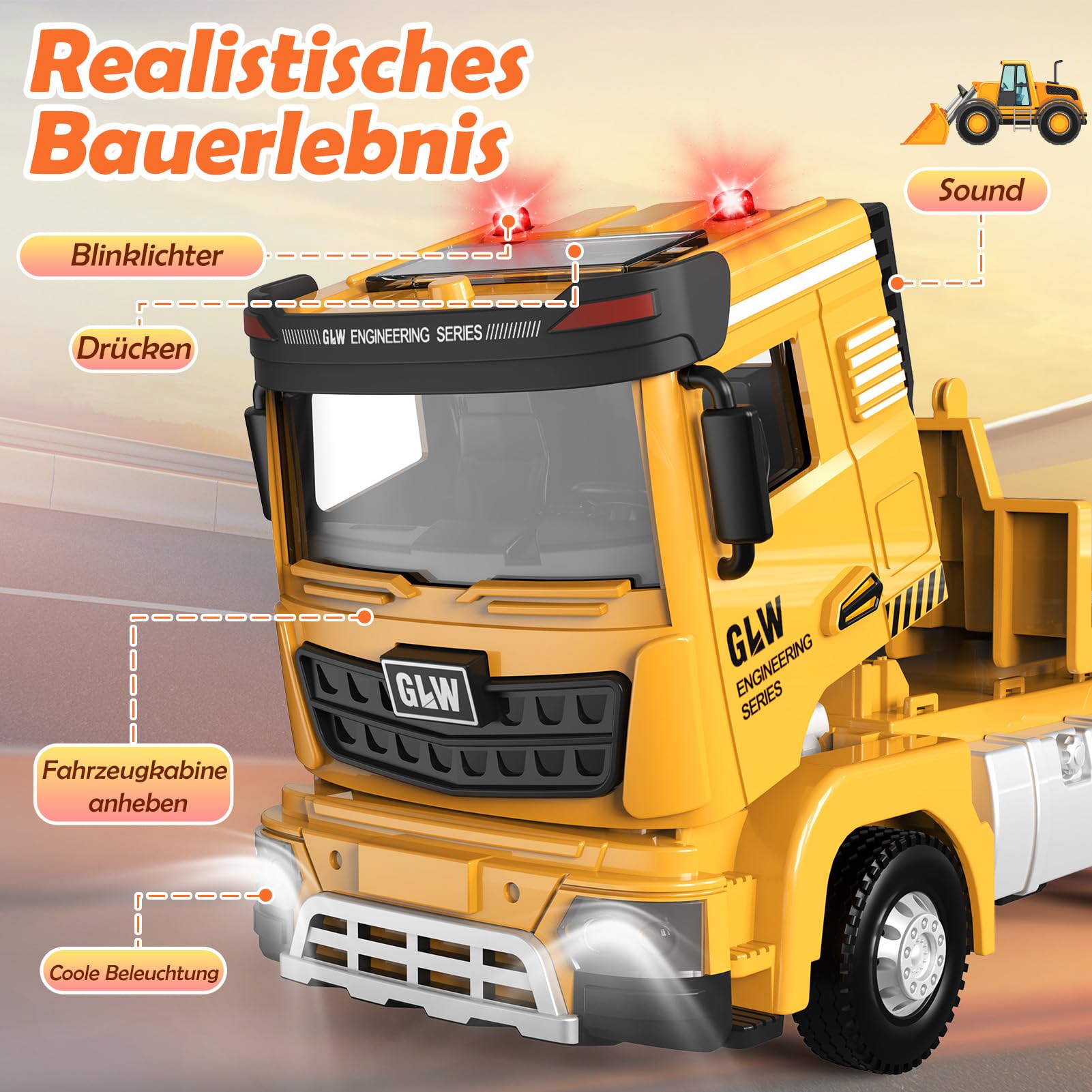 Spielzeug ab 3 Jahren Junge: Kinderspielzeug LKW mit Bagger, Bulldozer, Langen Baustellenfahrzeugen Autotransporter Lastwagen mit Licht und Sound, Kindergeschenke für Jungen ab 3 4 5 6 7 Jahren