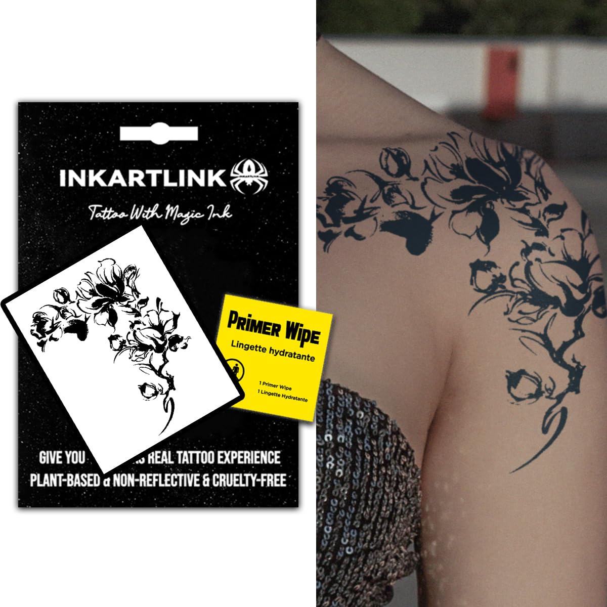 INKARTLINK Semi-Permanent Tattoos, Large Floral Party Tattoos for Women, Offer Beautiful, Realistic, Waterproof, Anti-glare Designs (Morning Glory)