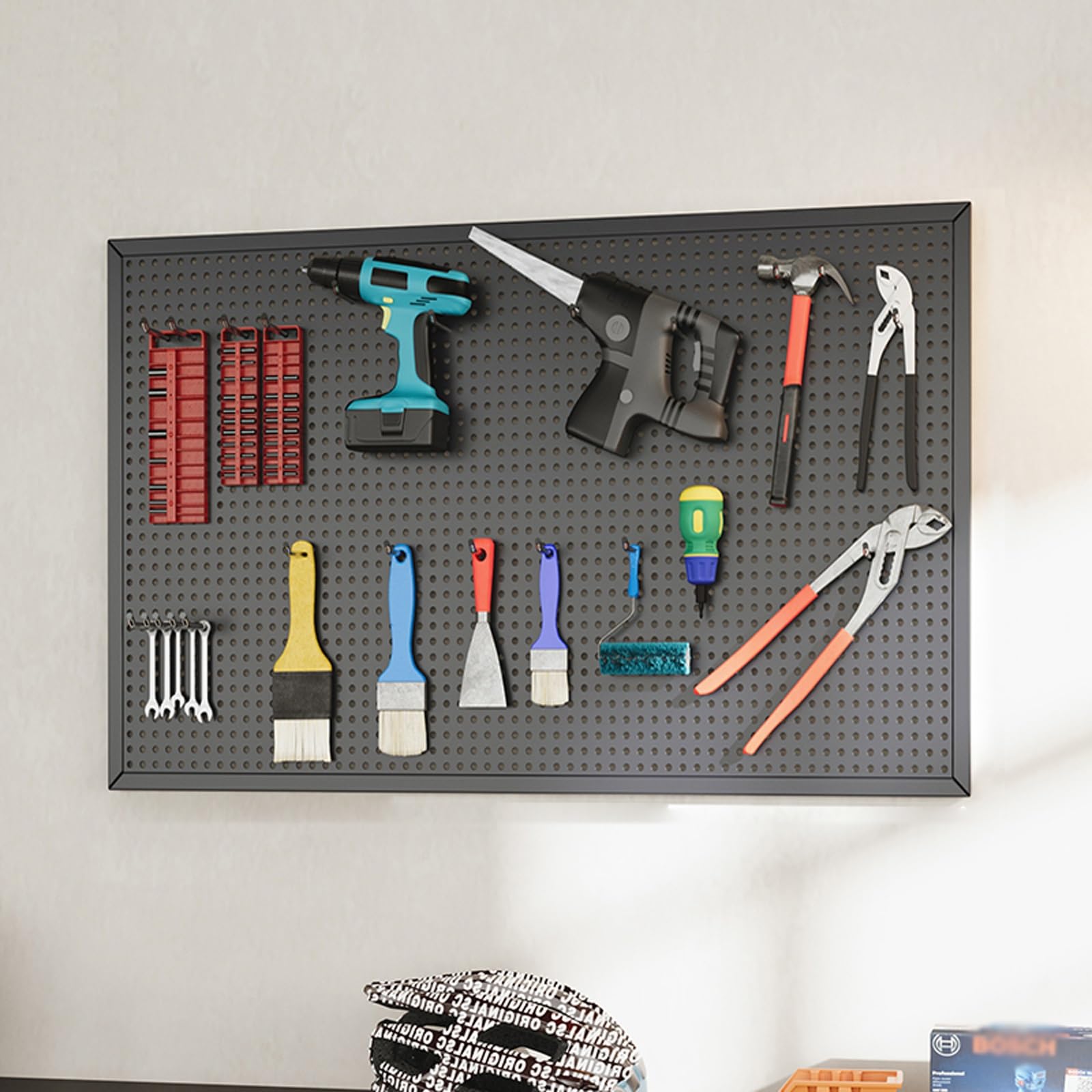 Organizador Herramientas Panel Herramientas Pared Tablero Perforado, Paneles de Tablero Perforado de Metal, Organización de Garaje para Paredes, Tienda(Black,100 * 50cm)