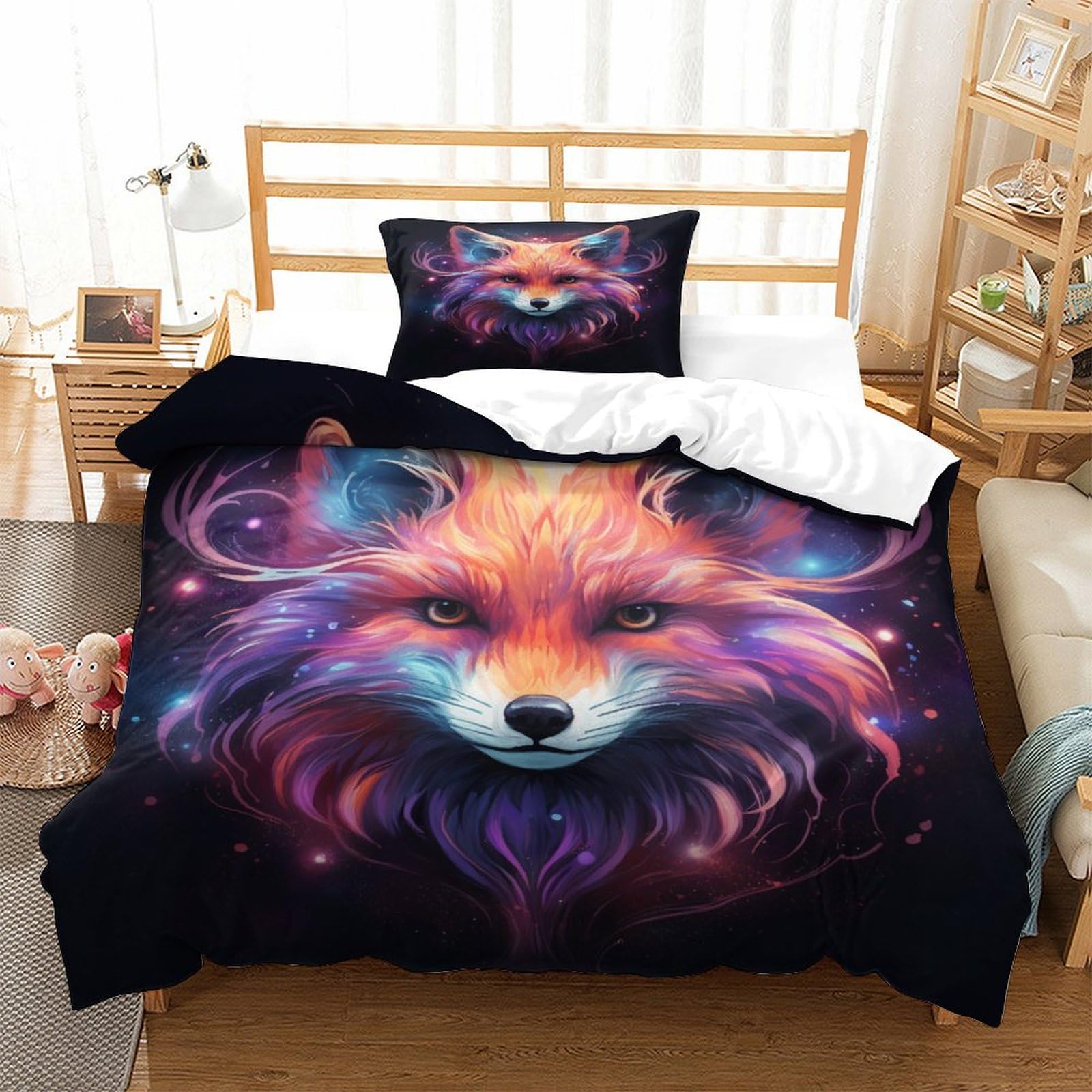 Enyisiyulo Style-8 Comforter Cover Set Fox 3D Print Duvet Quilt Cover Amazing Fox Soft Microfiber Quilt Cover Decor With Pillowcase For Adults Kids Bedroom Single（135X200cm）