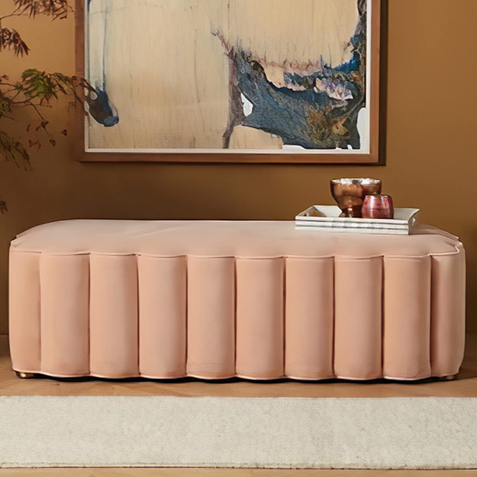 Desconocido Banco de Entrada tapizado de Terciopelo, Moderno Taburete otomano, Lujoso y Resistente Banco de Extremo de Cama, soporta hasta 400 Libras(60x45x40cm(24x18x16), Pink)