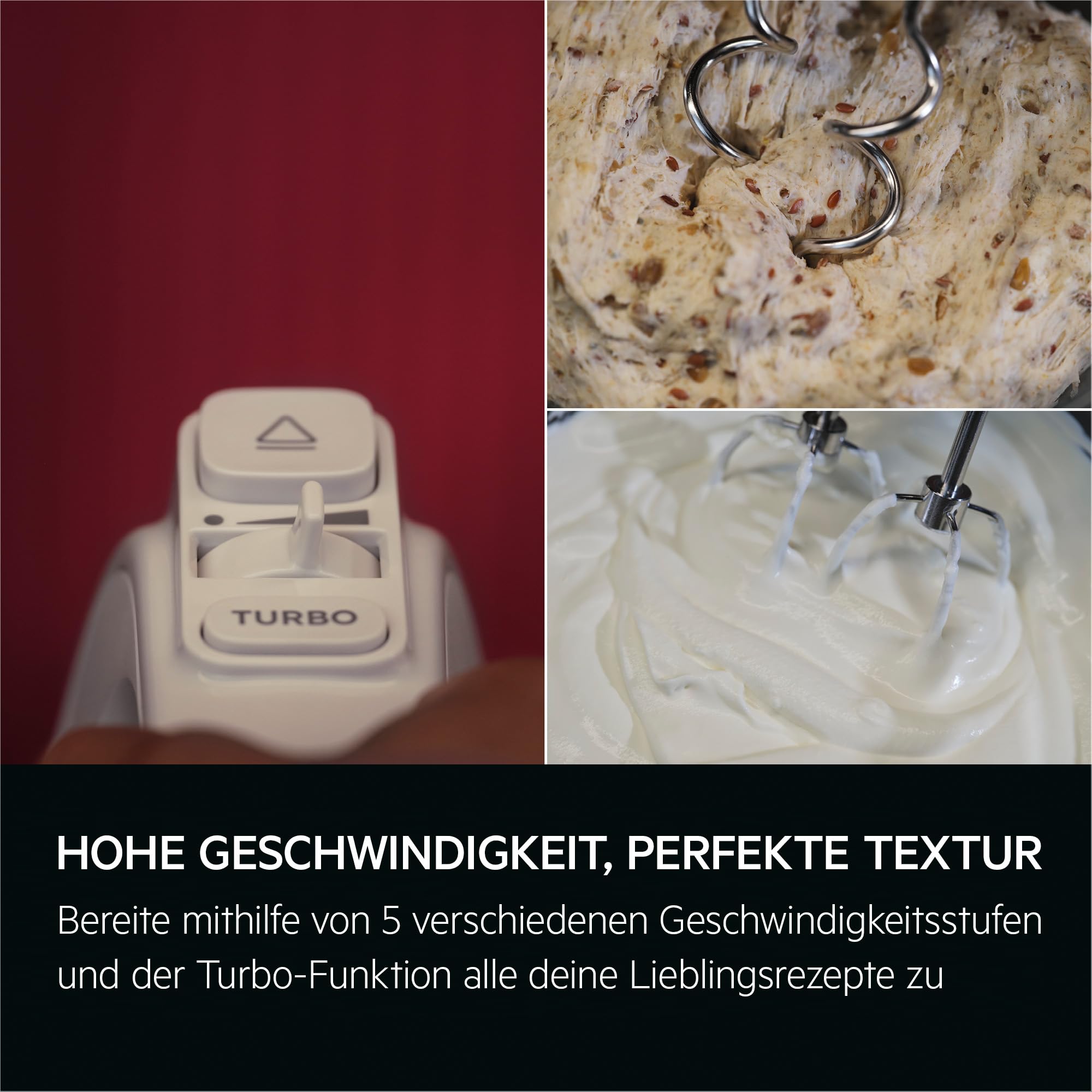 AEG Handmixer, 5 Geschwindigkeitsstufen, Turbo-Funktion für Höchstleistung, Auswurftaste, 2 Rührbesen, 2 Knethaken, Zubehörstation, spülmaschinenfest, 500 Watt, 1,2 m Kabel, weiß, AHM4W