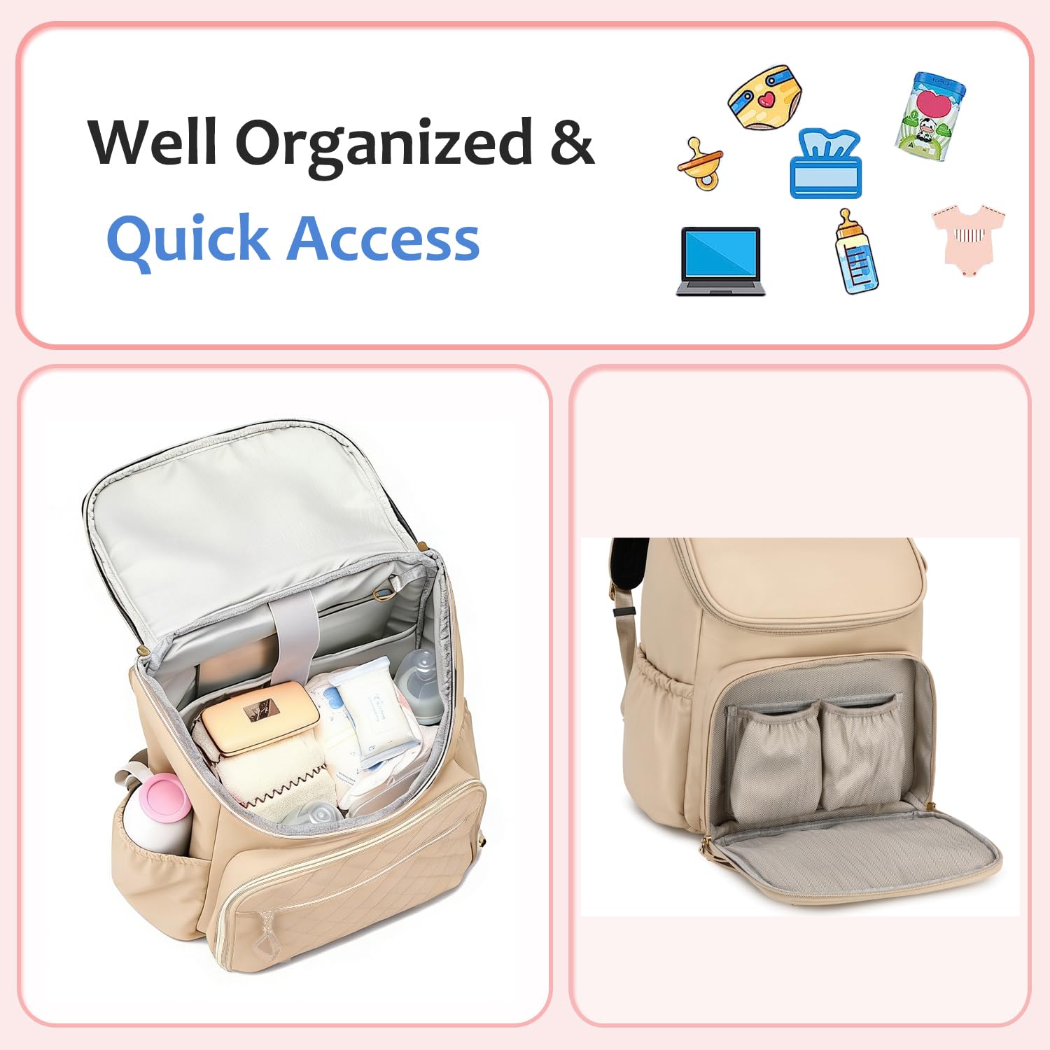LORADI Large Capacity Diaper Bag with Stroller Buckle, Water-Resistant Travel Backpack with Insulated Pockets