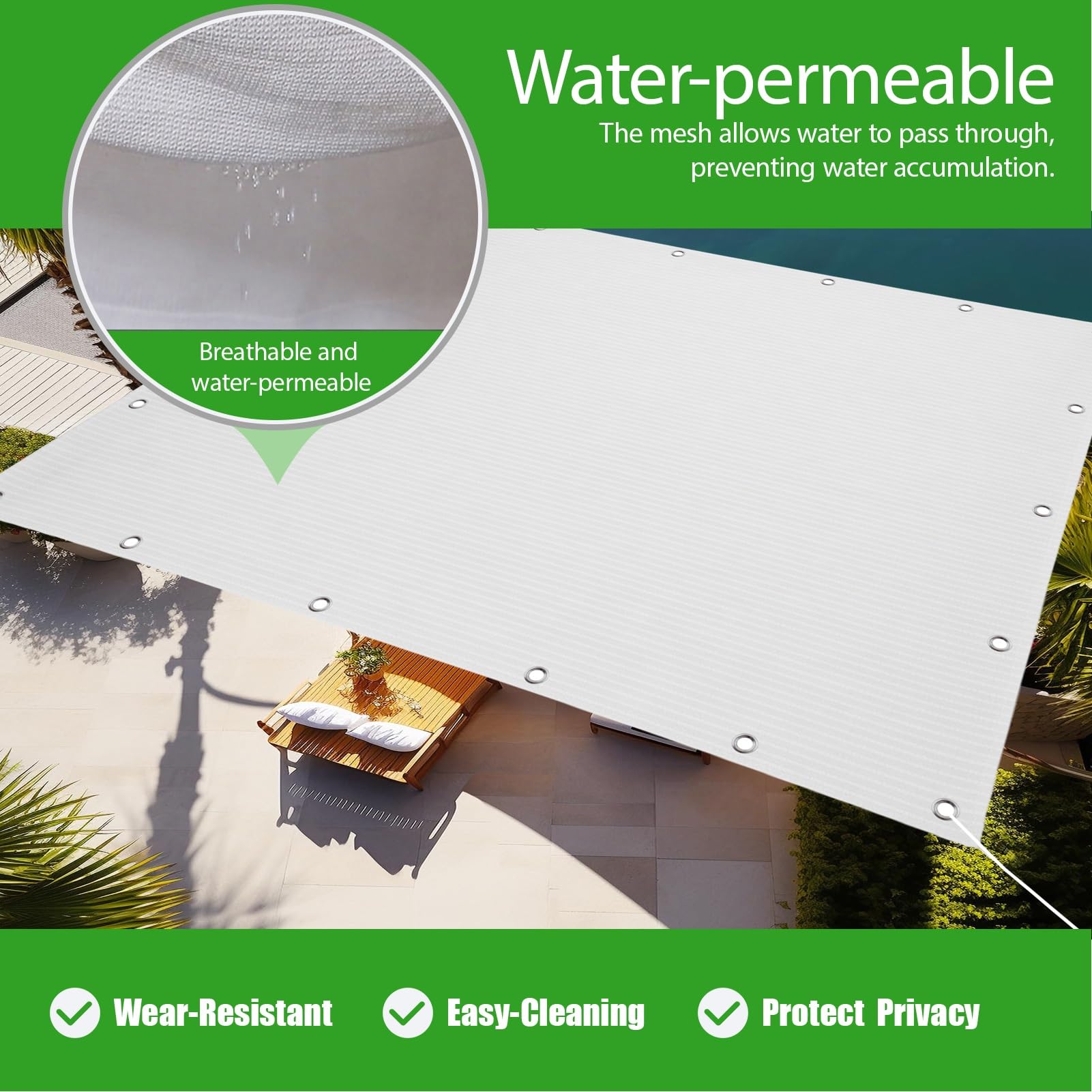 Żagiel Przeciwsłoneczny HDPE Prostokątny 210 x 515 cm Oddychający HDPE Oddychający Oczka Ze Stali Nierdzewnej Dla Patio, Dziedzińca I Basenu, Biały