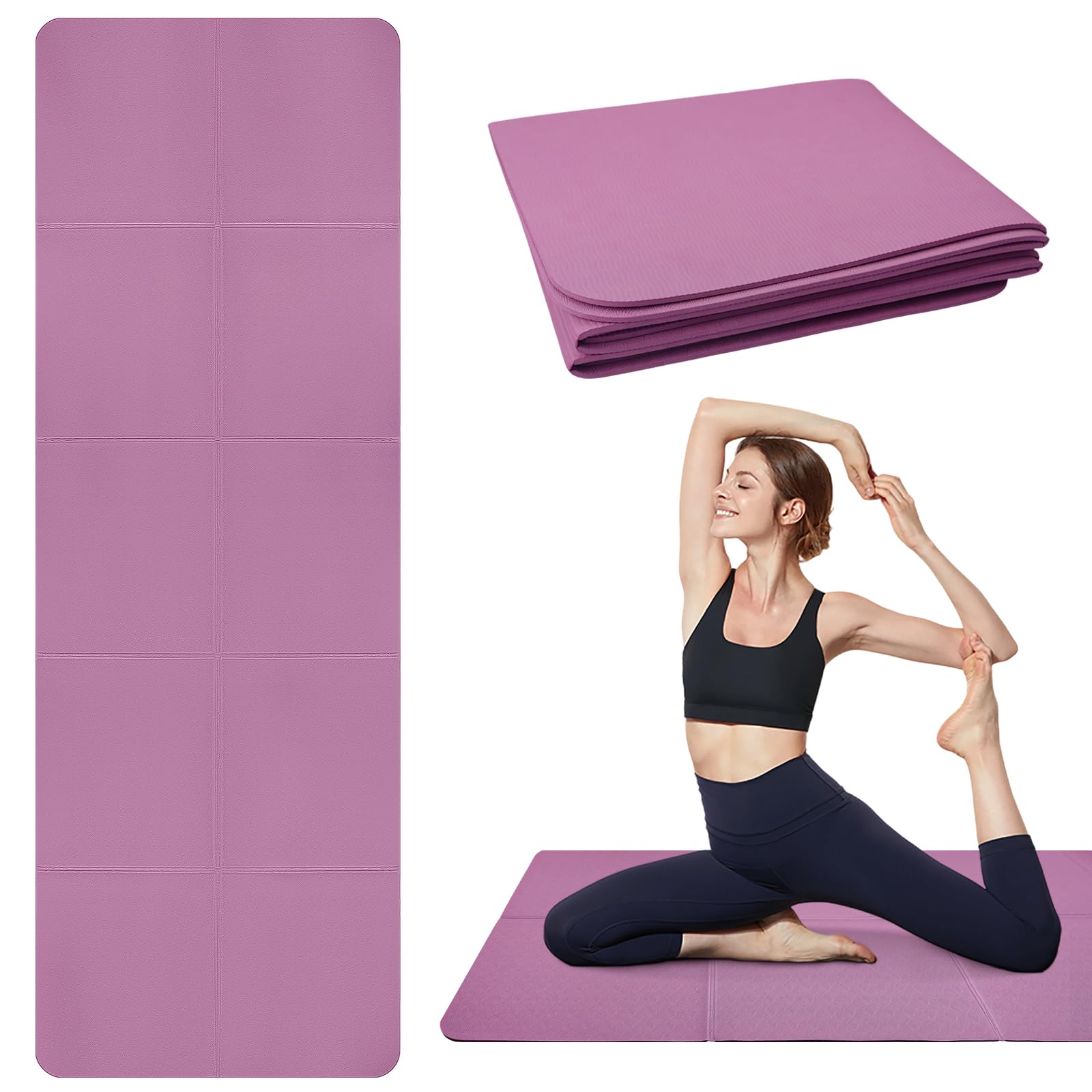 Esterilla de yoga plegable Esterilla de fitness portátil Esterilla de yoga de viaje Esterilla deportiva antideslizante de TPE para pilates,gimnasia,entrenamiento y viajes,183 x 61 x 0,5 cm