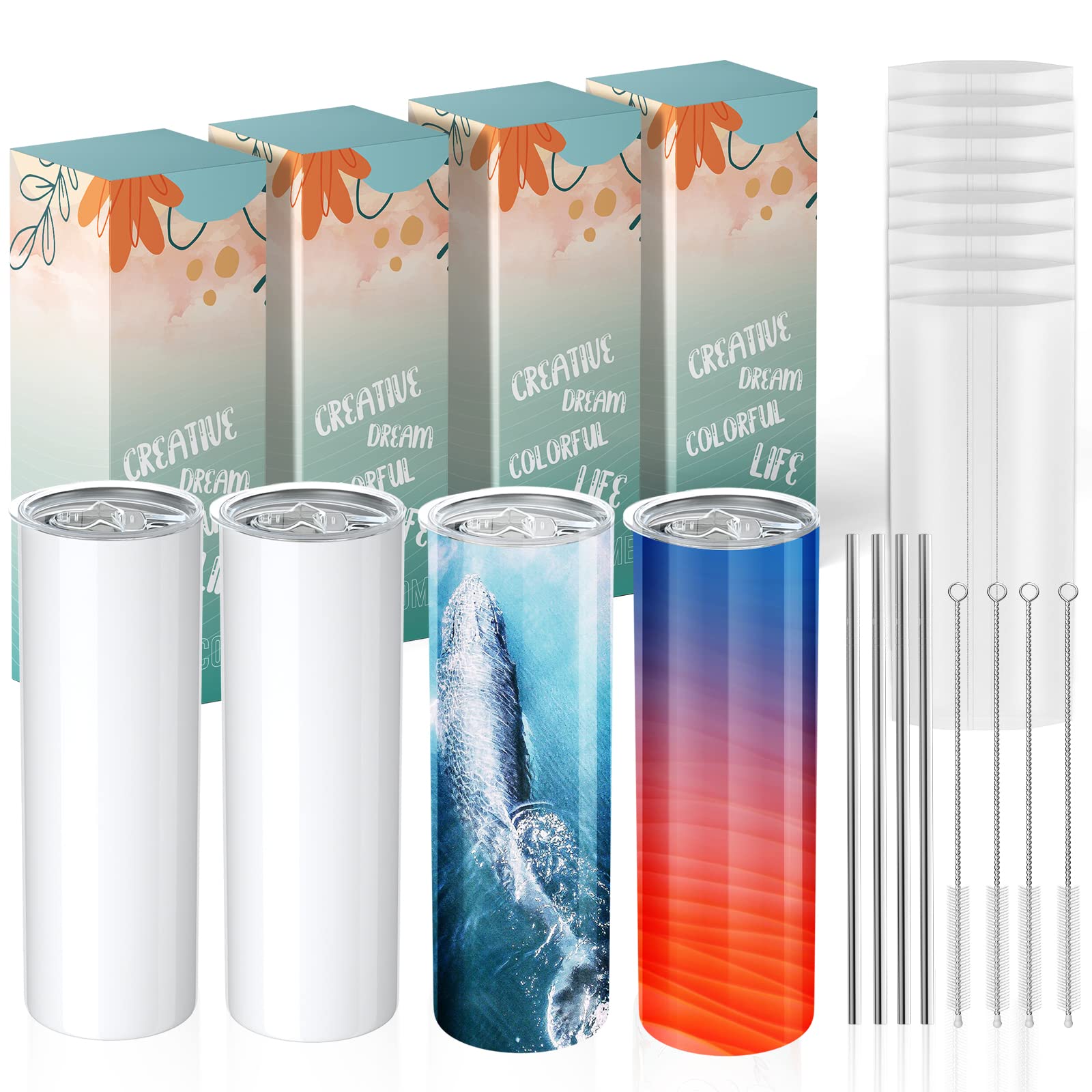 Buy 4Pack Sublimation Tumblers 20oz Skinny, Stainless Steel Double Wall