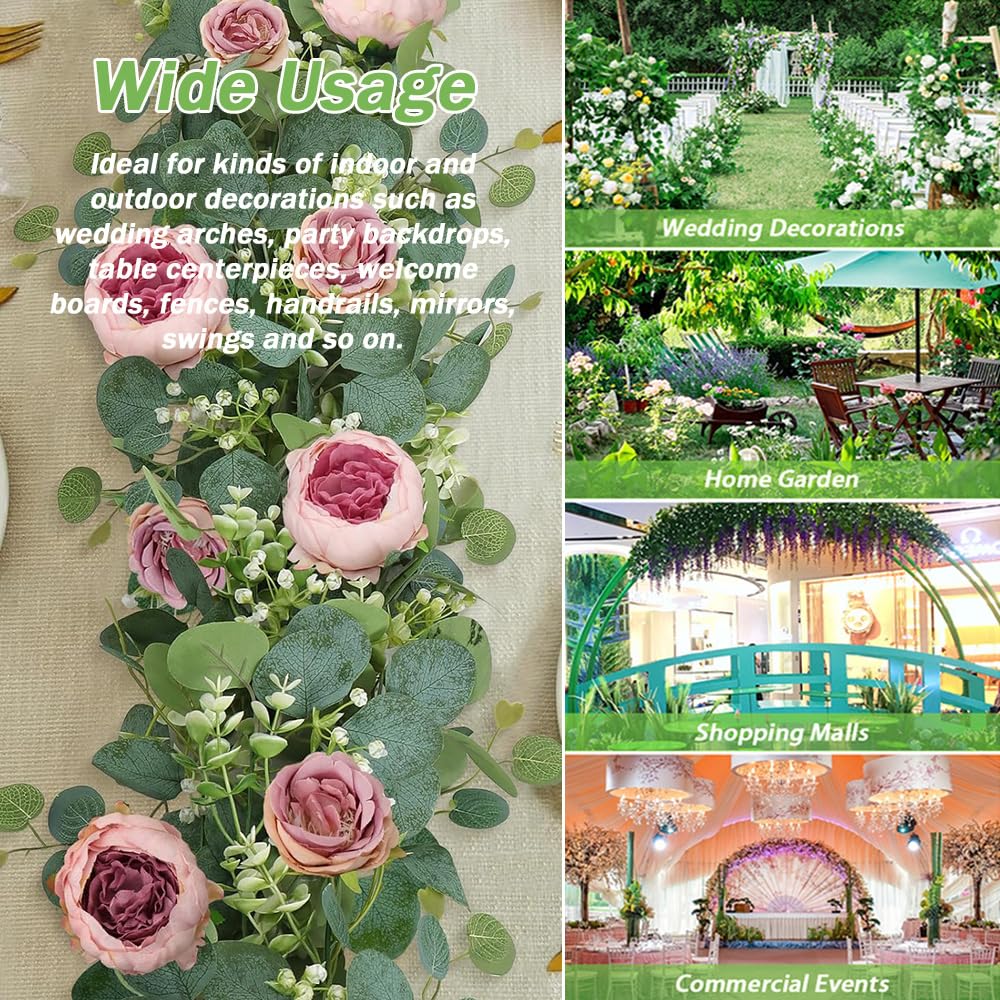 Highdi Finta Pianta Artificiale, Artificiale Rampicante Ghirlanda Fiore di Rosa Pendenti Finte Pianta Foglie per Decorazione Parete Festa Matrimonio Giardino Esterno (Bianco,6 Pezzi)