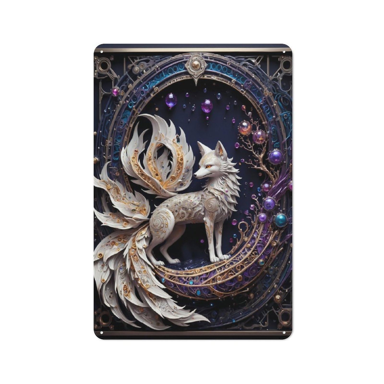 Junmoney Fantasy Nine Tailed Fox Tin Sign 30X20cm For Café Or Home Bar, Retro Wall Decor, For Garage, Workshop And Man Cave Decoration