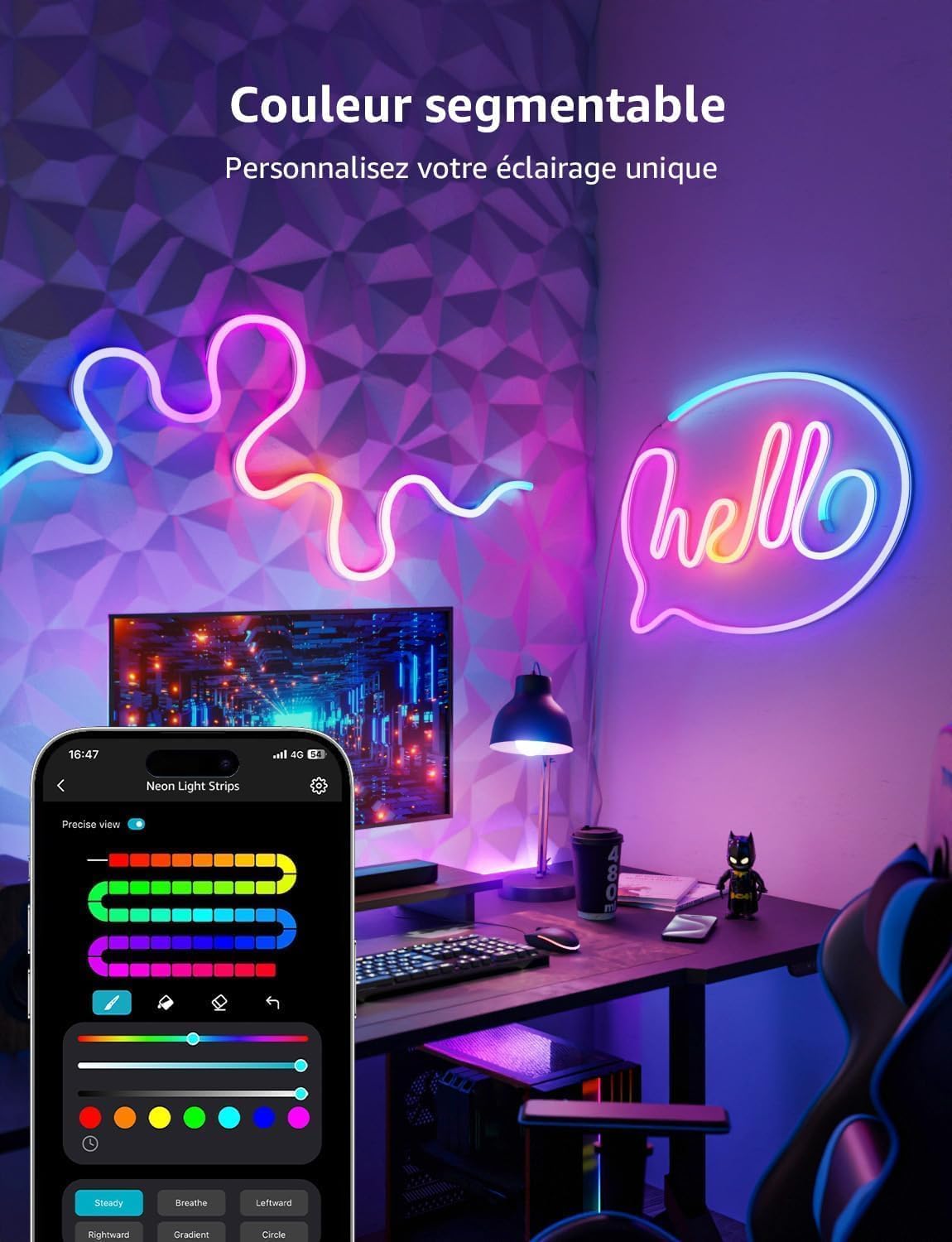 Lepro N1 IA Ruban LED Neon 6M, RGB+IC Bande LED Étanche Contrôle Segmenté