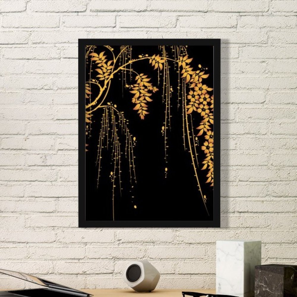 Cadre photo noir fleur jaune pour un salon zen inspiration japonaise