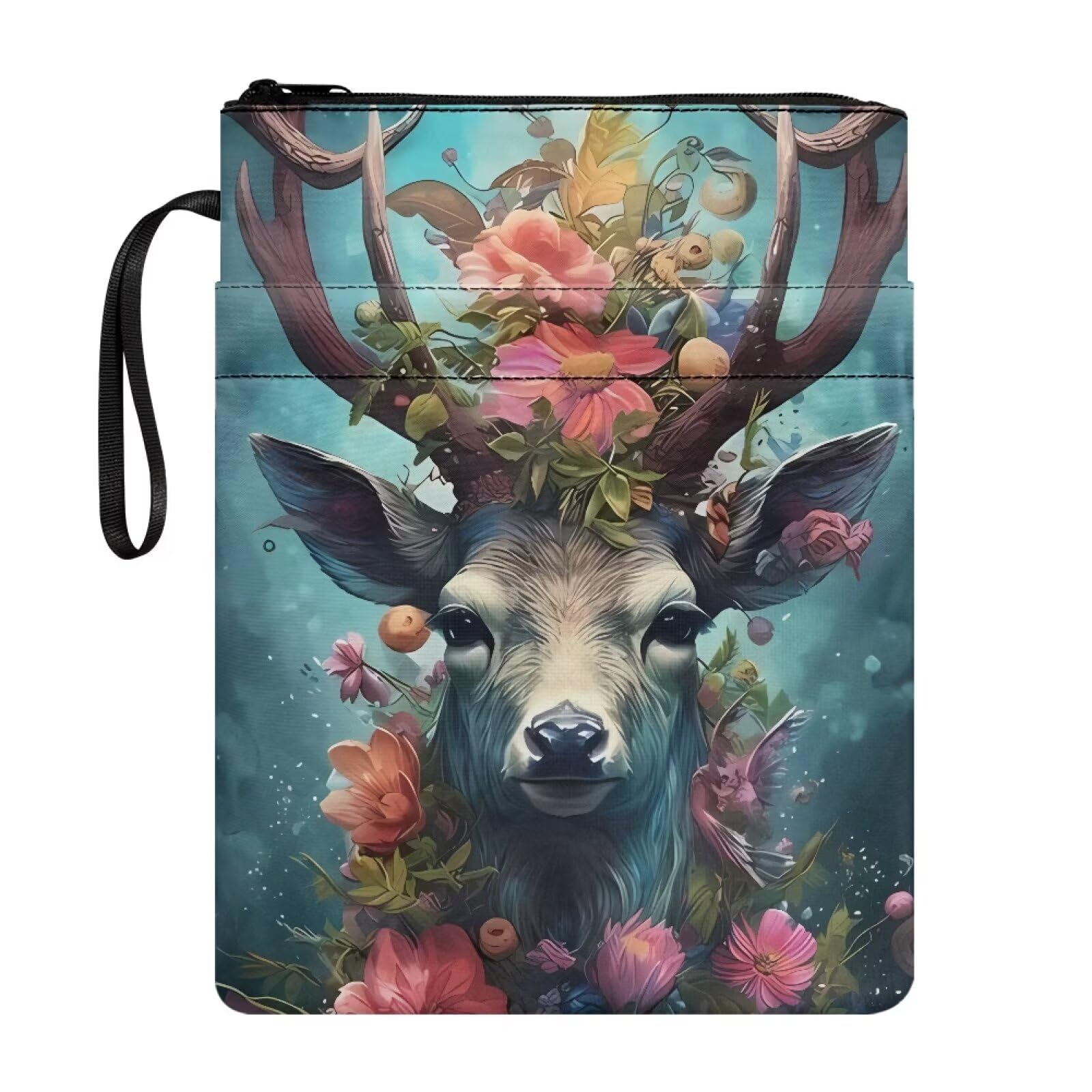 Poceacles Deer Flower Print Book Sleeve with Zipper, Washable Carrier Book Protector for Hardcover Books, Reusable Protective Covers for Textbook — image 1