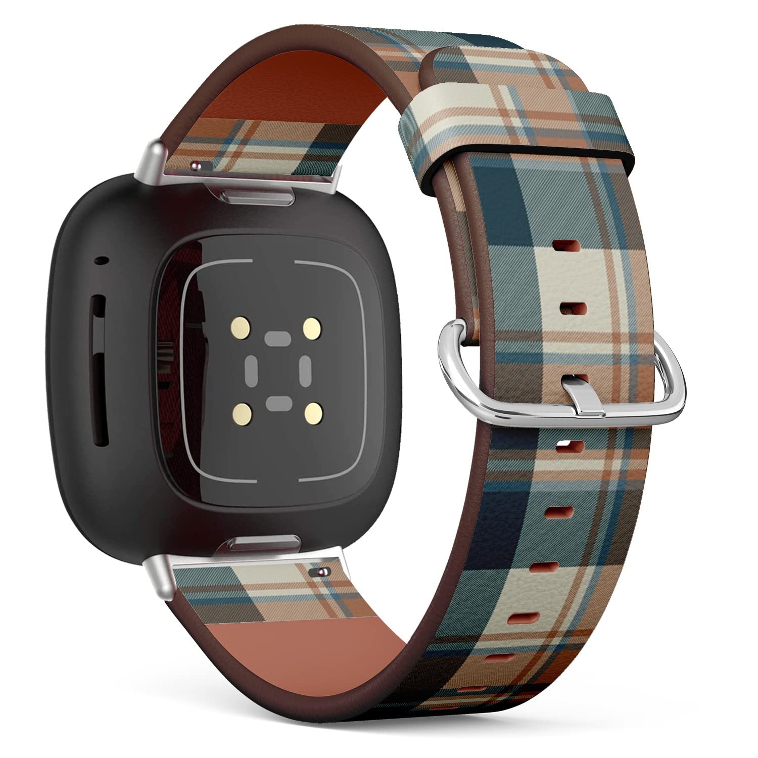 CJBROES Replacement Leather Watch Band, Compatible with Fitbit Versa 3 and Fitbit Sense of Wristband Bracelet Accessory - Check Classic Dark Plaid Fabric