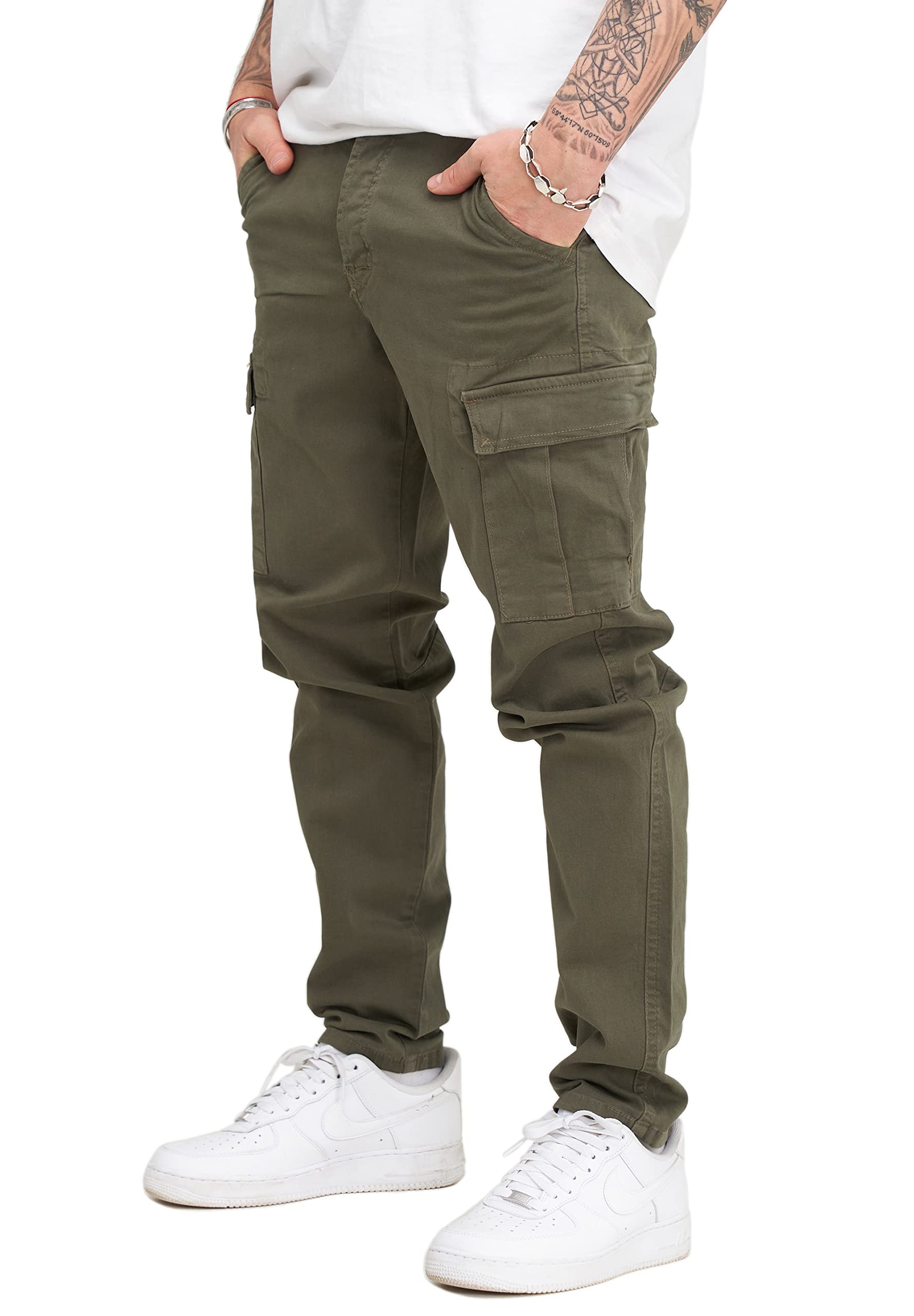 behype. Herren Cargohose Jeans-Hose mit Cargo-Taschen Stretch Männer Regular-Fit