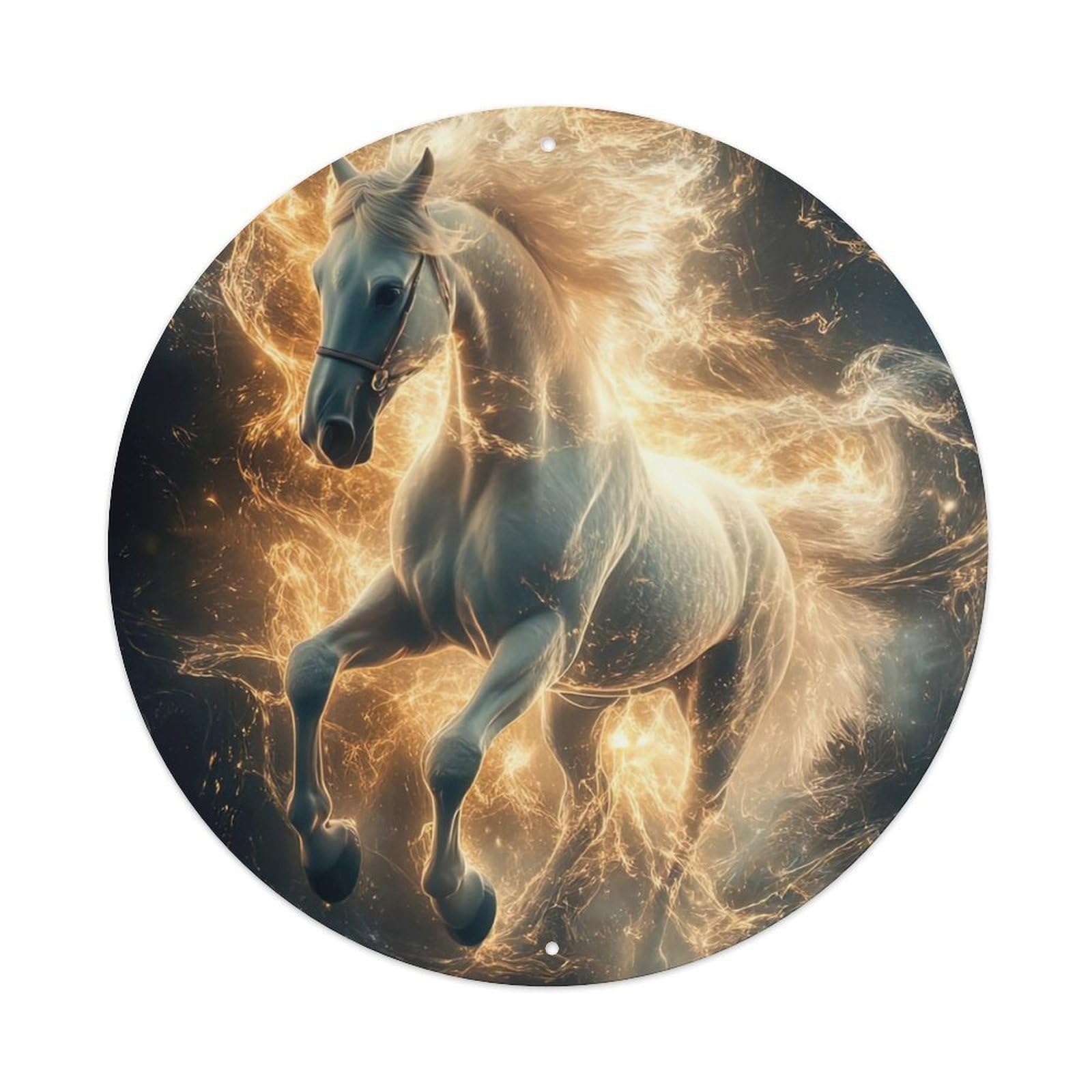 Animal Artwork Glowing White Horse Vintage Metal Tin Sign Plaque Wall Decor for Cafe, Club Bar, Office, Garden Metal Poster 8x8Inch