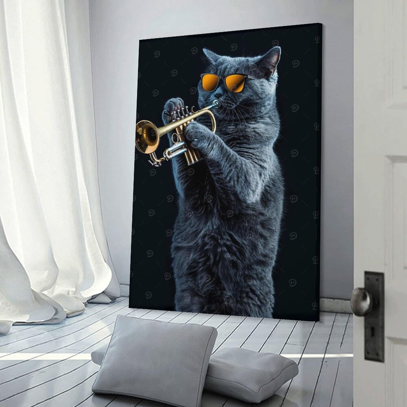 Junmoney Canvas Wall Decor Russian Blue Trumpet, 24x36inch(60x90cm), for Bedroom Decor, Cosy Corners Or Studios, Decorative Wall Art for Cosy Rooms