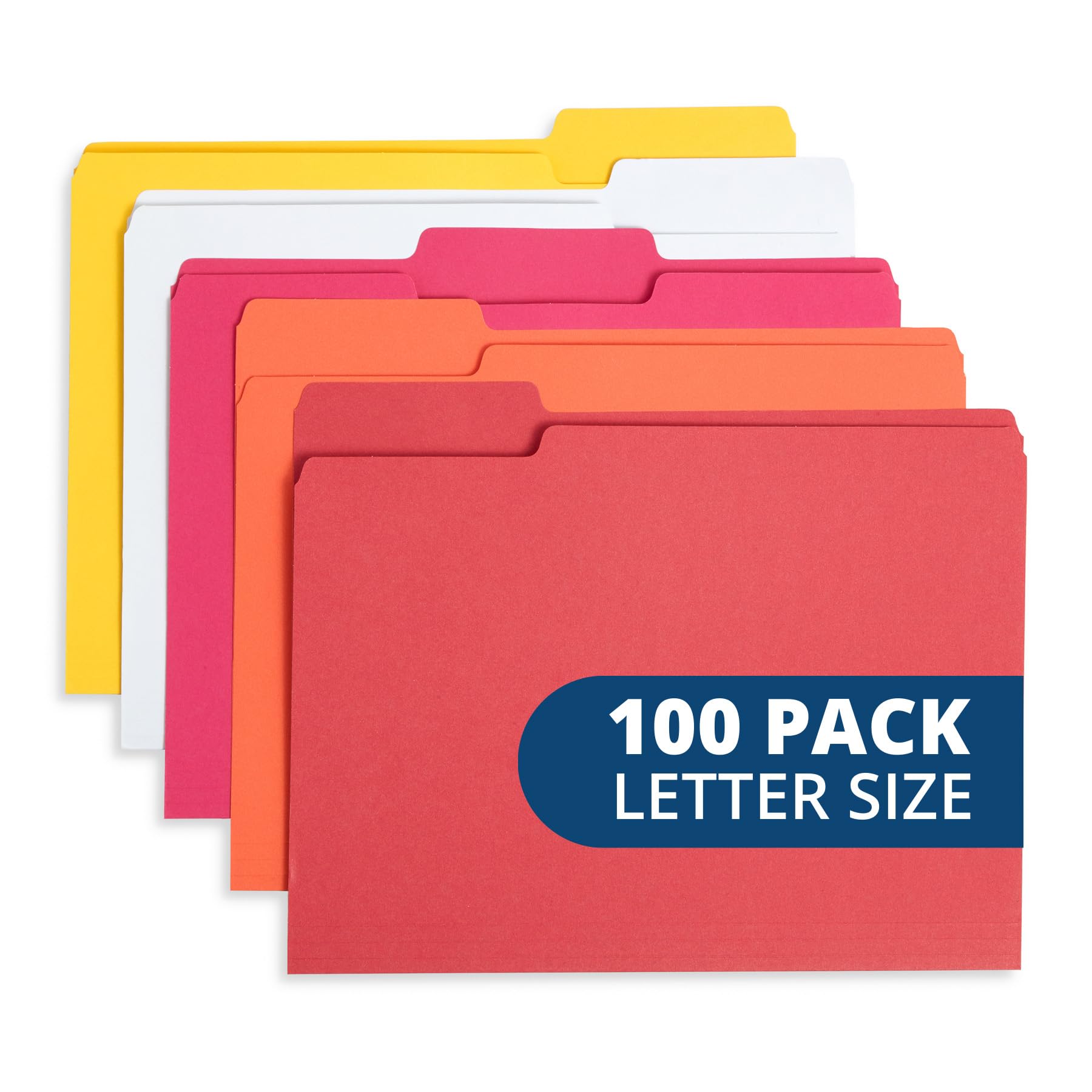 Blue Summit Supplies 100 Warm Tones File Folders, 1/3 Cut Tab, Letter Size, Assorted Colors, Great for Organizing and Easy File Storage