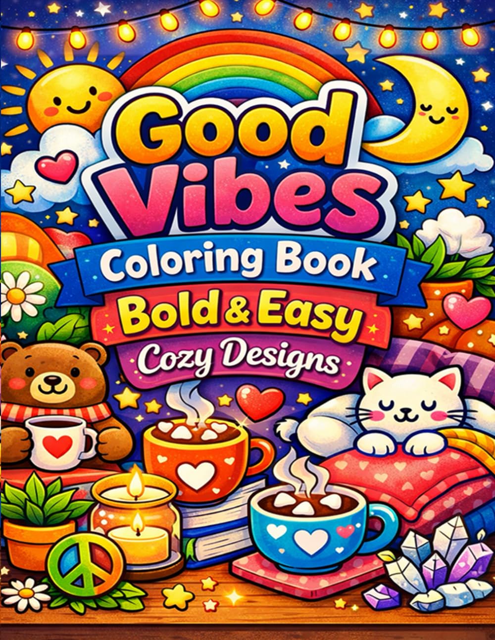 Good Vibes Coloring Book: Bold & Easy Cozy Designs: Relaxing Cozy Coloring Pages for Stress Relief and Mindfulness
