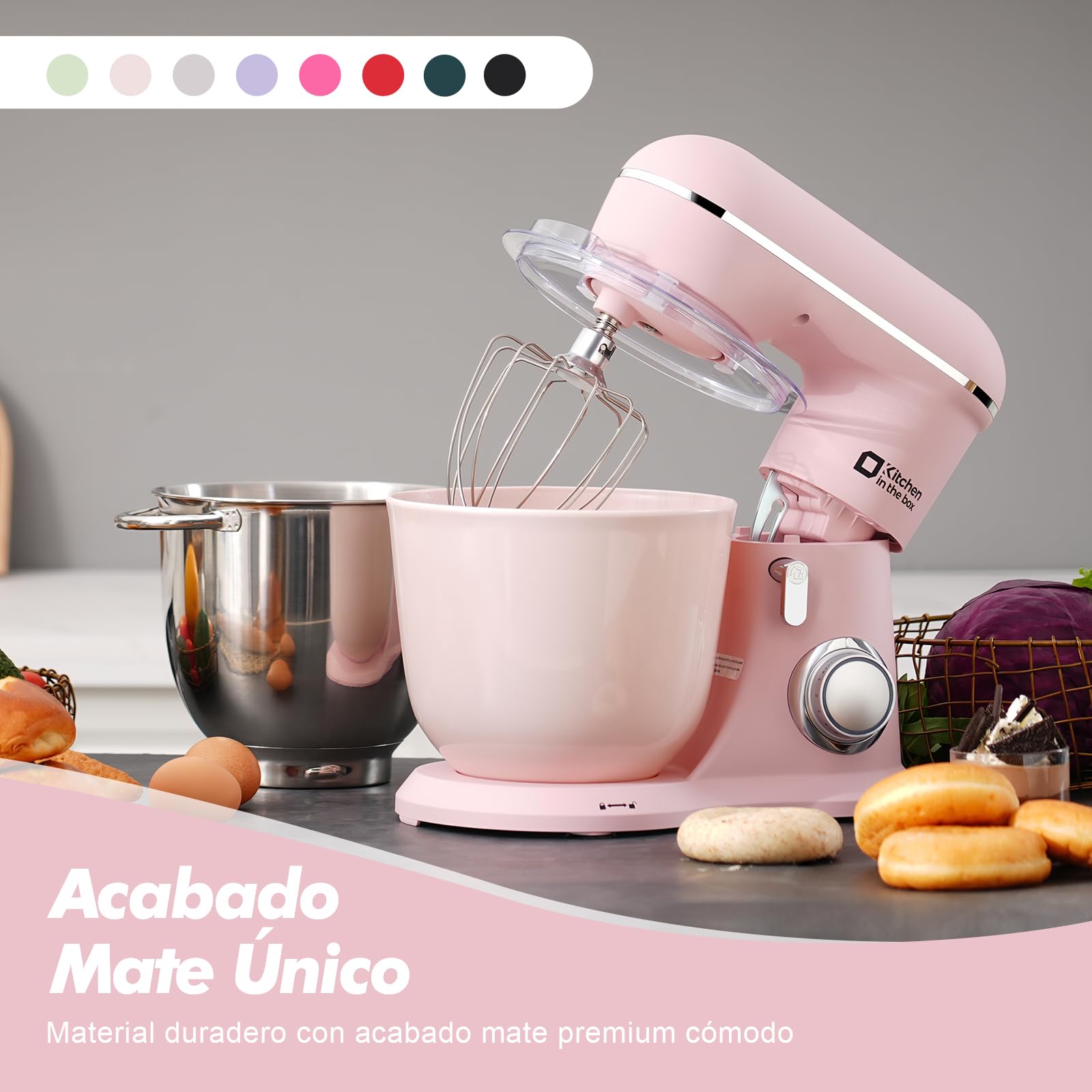 Kitchen in the box Batidora Amasadora, Amasadora de Pan con 2 Boles de 4,5 L + 5 L, 10 Velocidades Robot de Cocina con Batidor, Gancho Amasador, Batidora Mezcladora, 1300 W (Rosa Claro) — view 3