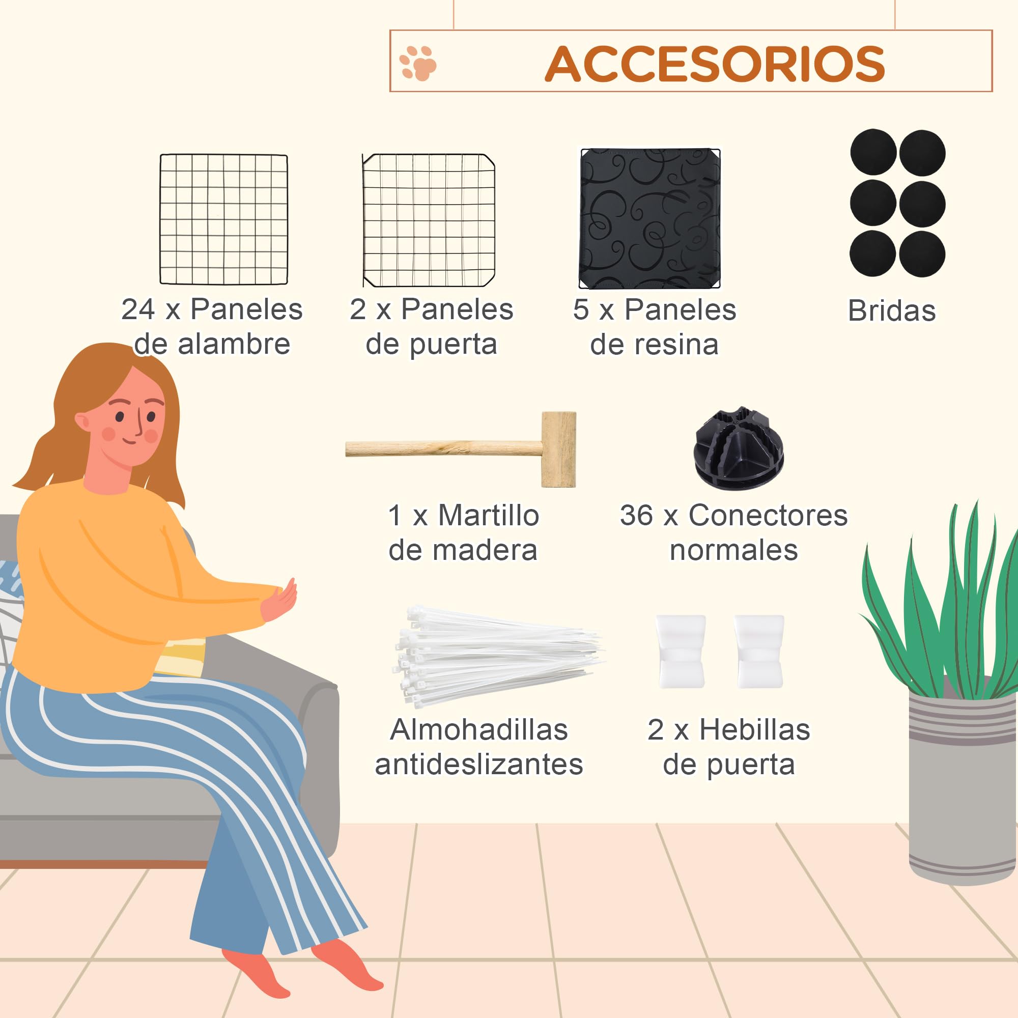 PawHut Valla para Animales Pequeños DIY con 24 Paneles Parque para Mascotas con Malla Metálica Jaula Modular para Cobayas Conejos Chinchillas 105x105x70 cm Negro
