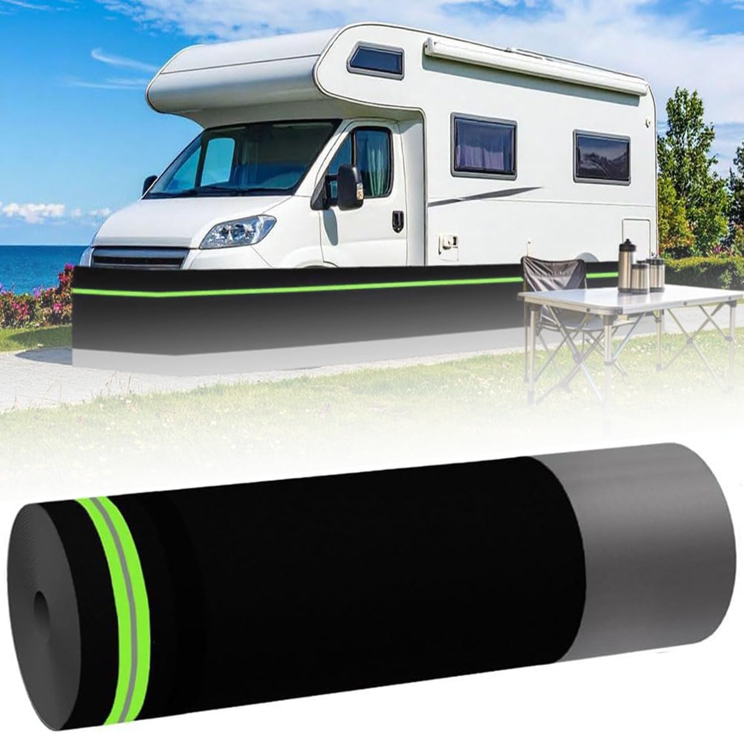 Faldón de rueda de caravana resistente con cierres de y placas de metal para una fácil instalación y protección segura en exteriores y patio