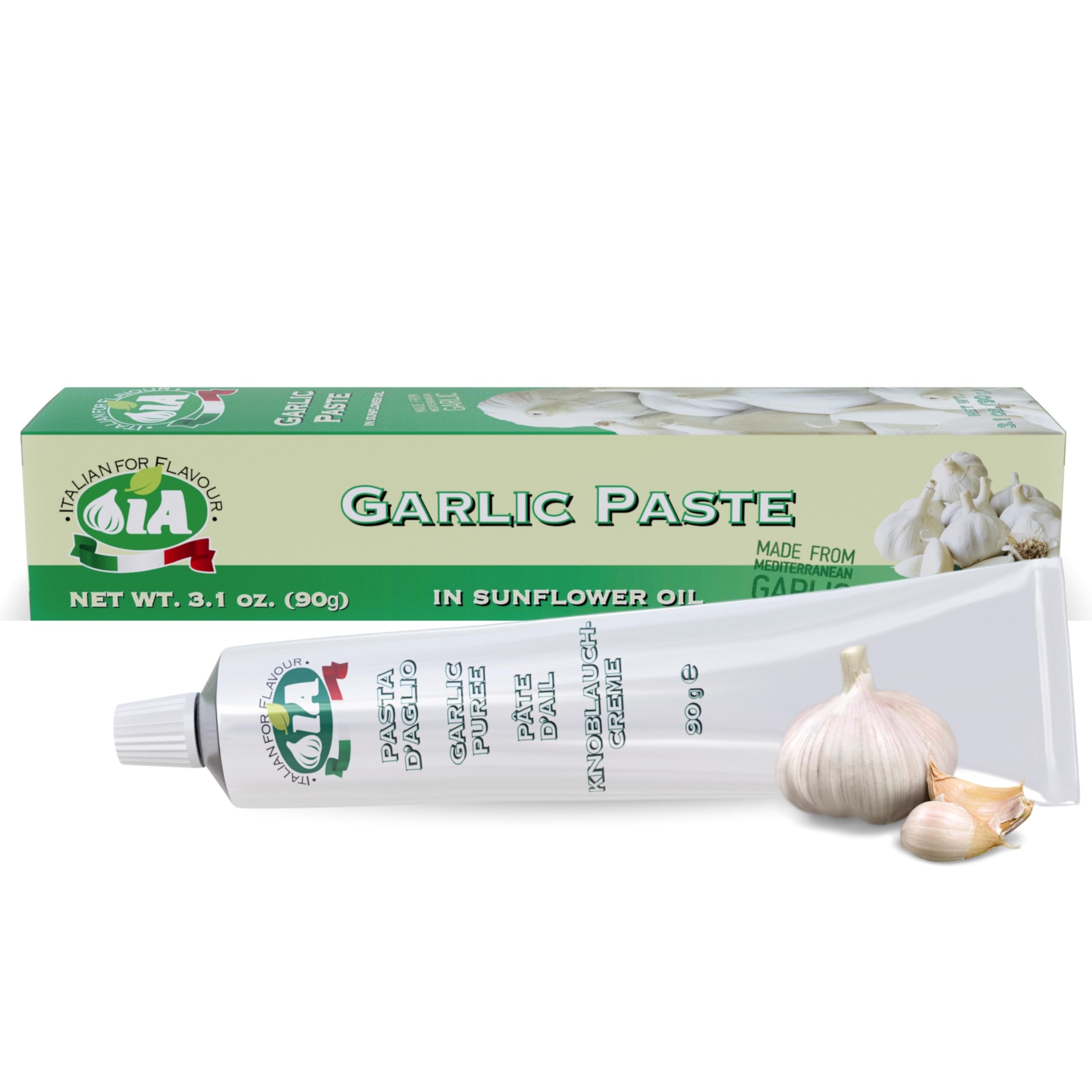 IA Garlic Paste Ready to Use, 1 tube of 3.17oz (90g), Versatile in the Kitchen, Great for Pasta, Sauces and Many Recipes, Gluten-Free, Recyclable and