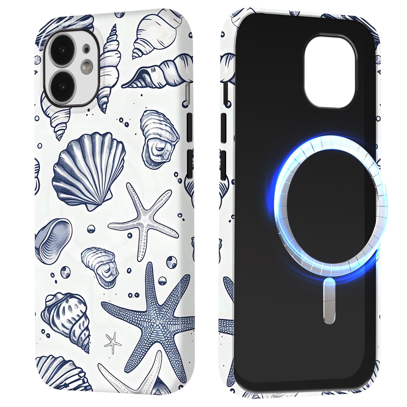 Magnetic for iPhone 12/iPhone 12 Pro 6,1'' Case, Compatible with MagSafe, Summer Beachy Seashell Collage Cute Phone Case, Aesthetic Scratch Resistant