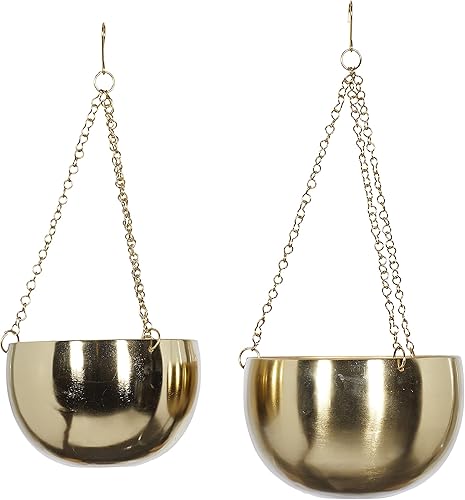 Miniatura 8 de Deco 79 Macetero de pared de metal para interiores y exteriores, juego de 2 colgadores de 5 pulgadas, 6 pulgadas de alto, negro