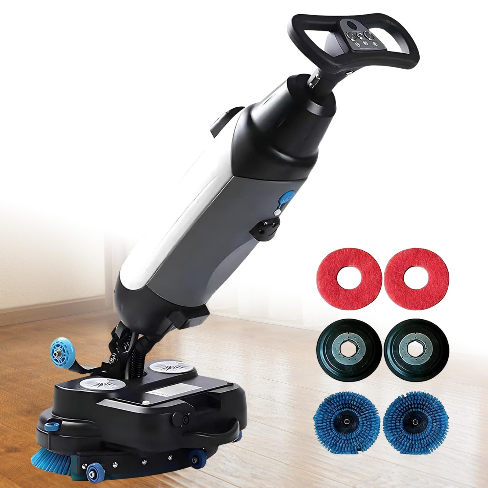 Máquina Fregadora de Suelos Comercial, Limpiador Inalámbrico de 350 RPM, Cabezal Giratorio de 360° y Doble Cepillo, 120 Min de Autonomía para Suelos de Vinilo, Hormigón y Vinilo de Lujo White