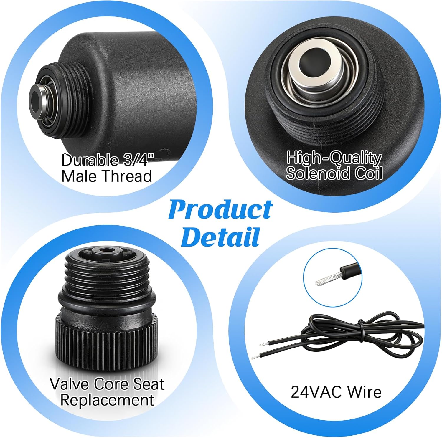 2 Pack 24VAC Irrigation Valve Solenoid Replacement, 2-Way Solenoid with Plunger Seat, 3/4" MPT, Compatible with Irritrol 2400/2500/2600/700 and Toro EZ-Flo Plus Sprinkler Valves