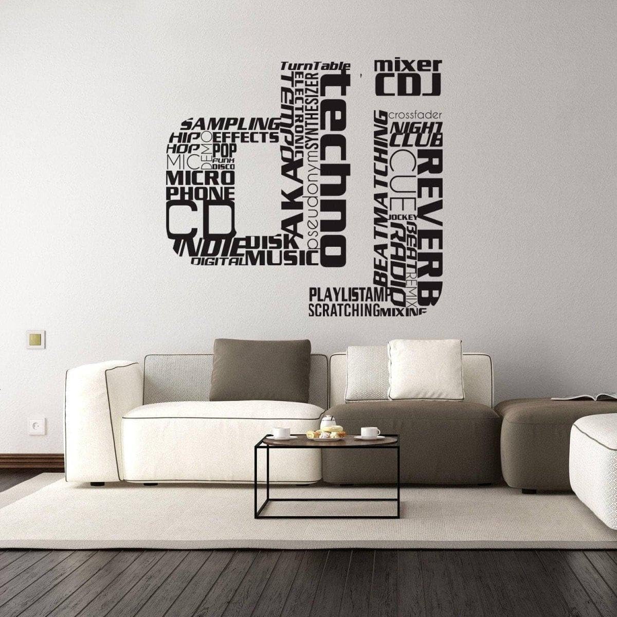 Decalcomania da parete in vinile con design a onda sonora per appassionati di musica e DJ, 106 x 110 cm