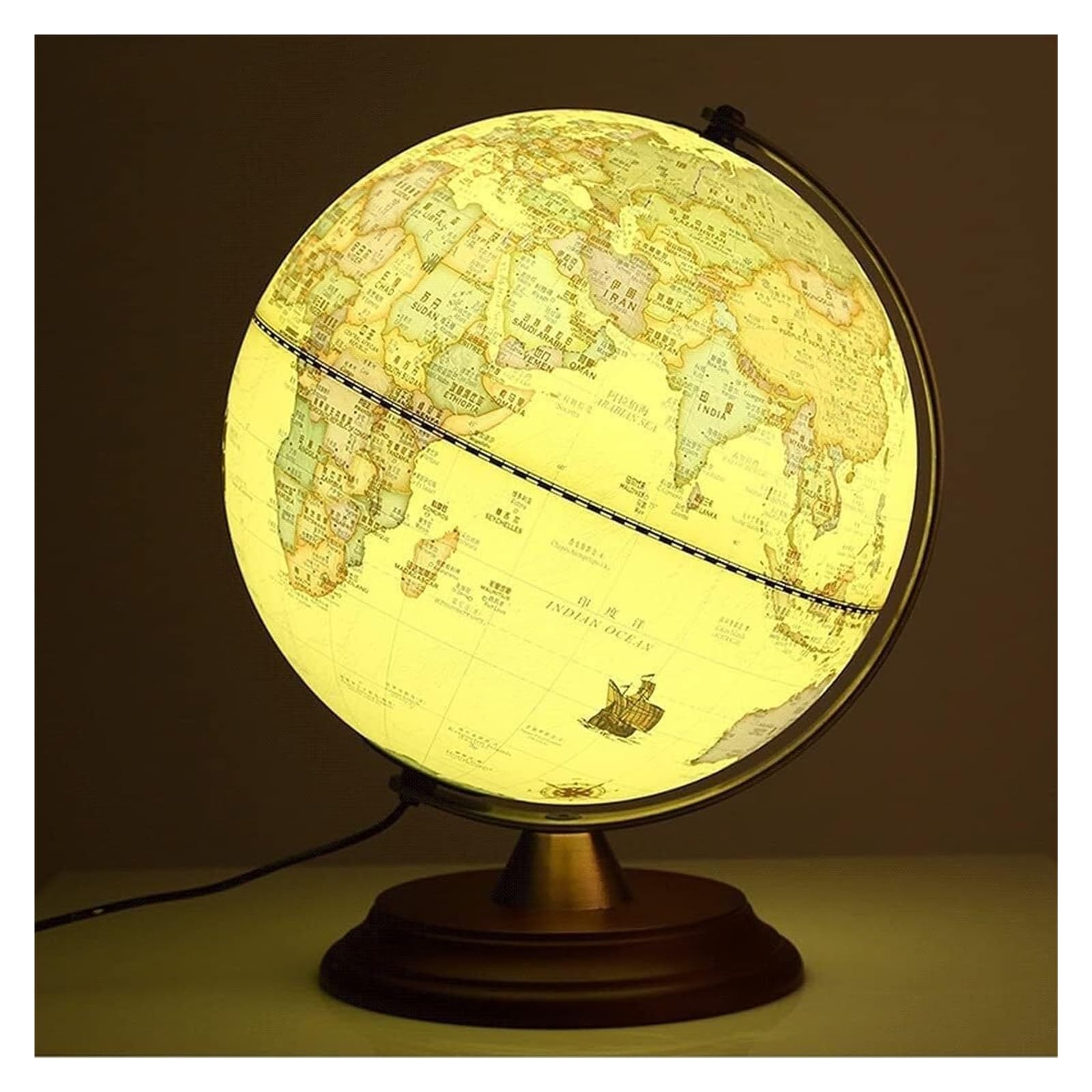 Globusy geograficzne najnowszy retro świat globus LED rustykalny dekoracyjny pulpit globus obrotowy ziemia geograficzny globus drewniana podstawa globus 25 cm studio